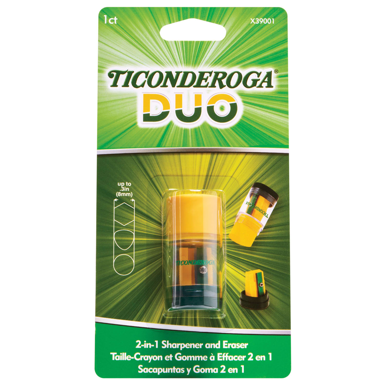 Ticonderoga Duo Manual Pencil Sharpeners/Erasers, Green/Yellow, Pack Of 12 Sharpeners/Erasers - Image 5