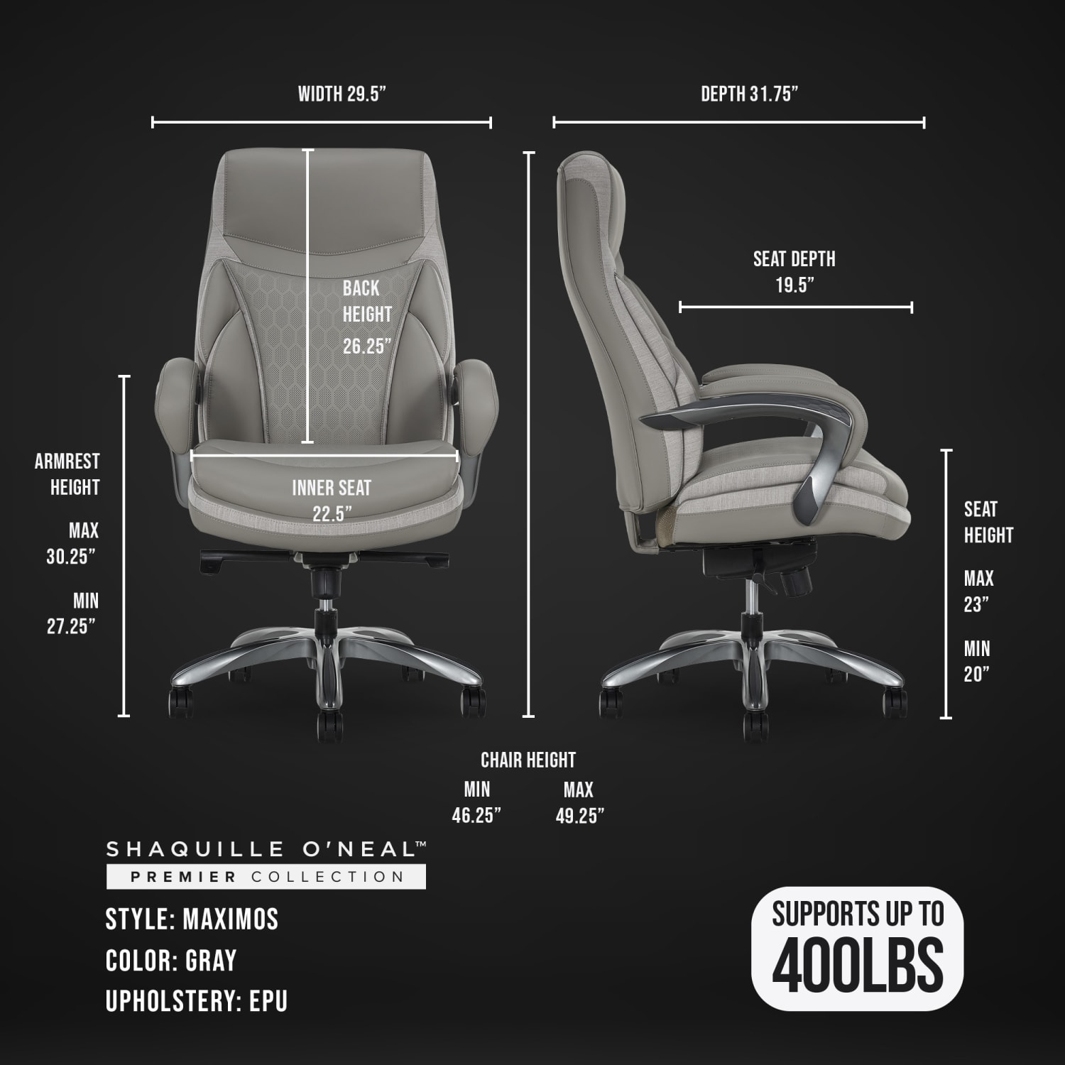Shaquille ONeal Maximos Big Tall Ergonomic Vegan Leather HighBack Executive Office Chair GraySilver BIFMA Compliant PopularChairscom Shaquille O Neal Maximos Big Tall Ergonomic Vegan Leather High Back Executive Office Chair GraySilver BIFMA Compliant PopularChairscom