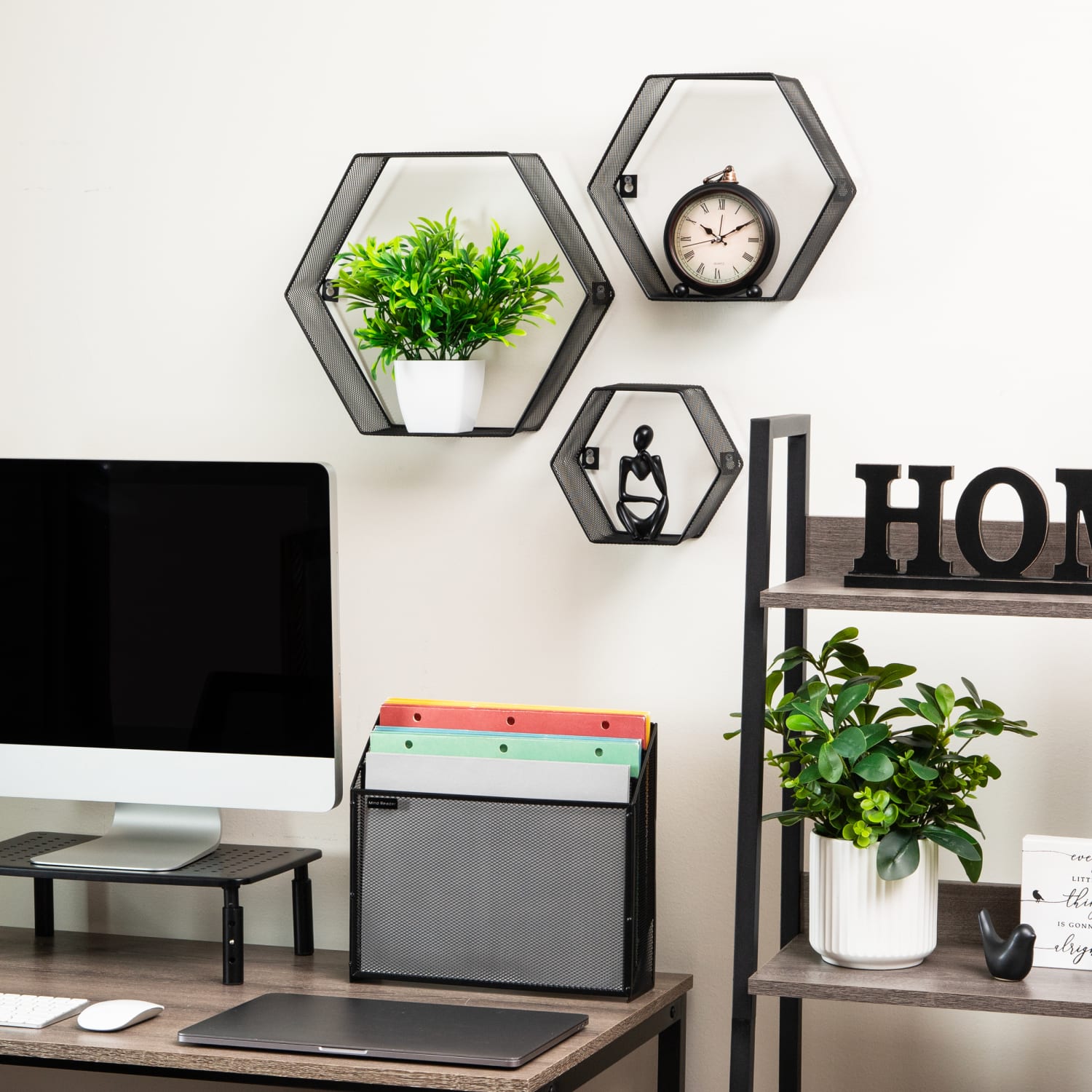 Mind Reader Hexagon Floating Shelves, Black, Set Of 3 Shelves - Image 3