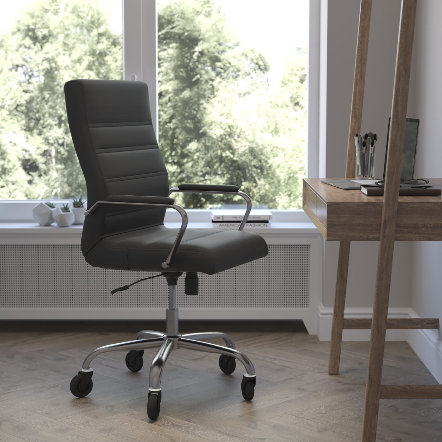 Flash Furniture Whitney Ergonomic Faux Leather High-Back Executive Swivel Office Chair, Black/Chrome
