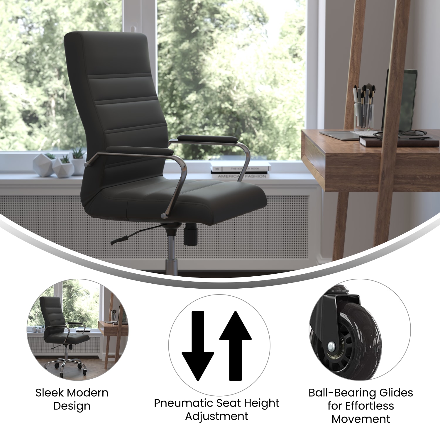 Flash Furniture Whitney Ergonomic Faux Leather High-Back Executive Swivel Office Chair, Black/Chrome - Image 5