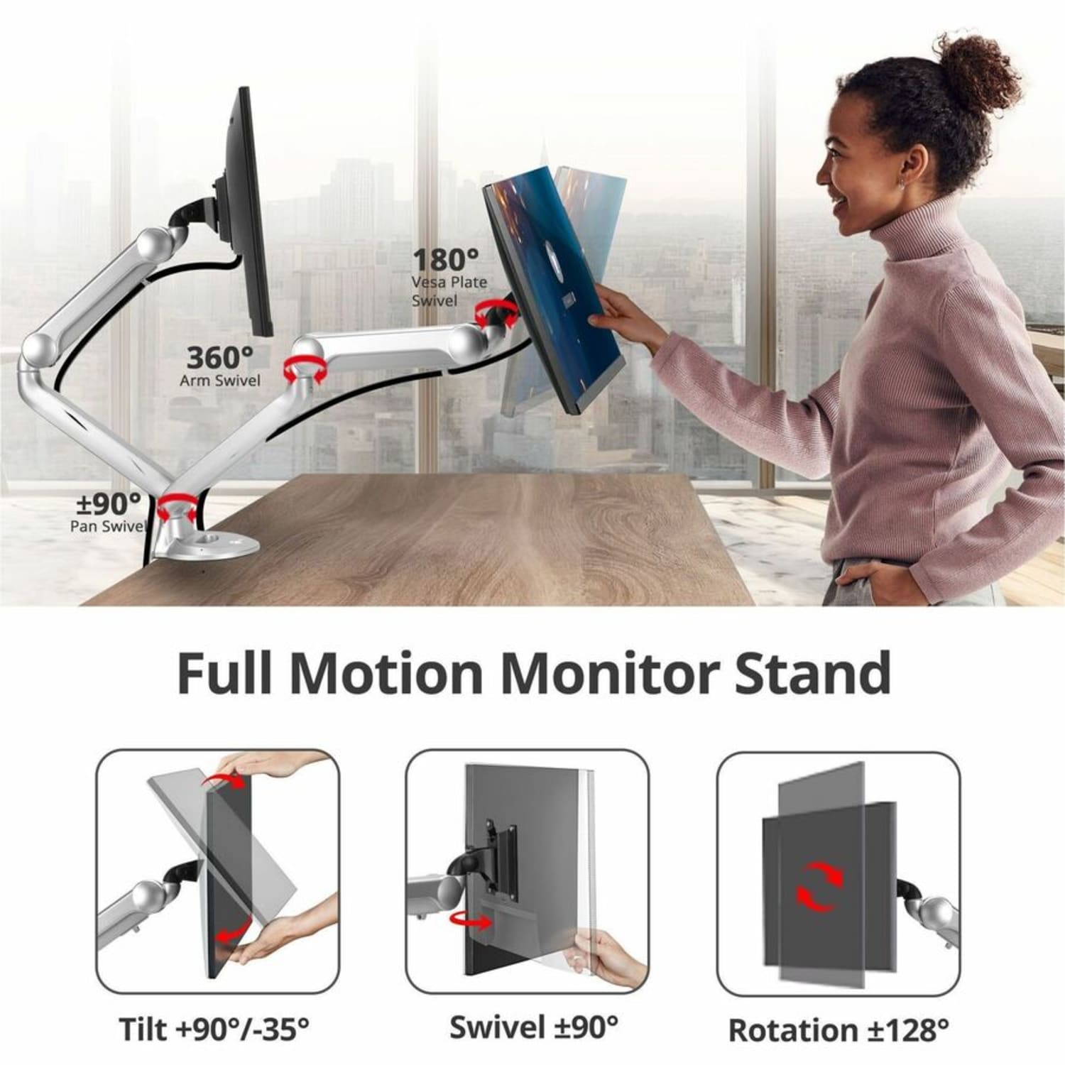 SIIG MTPRO Desk Mount Dual Gas Spring Monitor Arm - up to 32in Display - Max. Load 19.8 lbs - VESA 75 & 100mm - Desk Mount Dual Gas Spring Monitor Arm - Up to 32in monitor - Max Load up to 19.8 lbs(Each) - Image 3