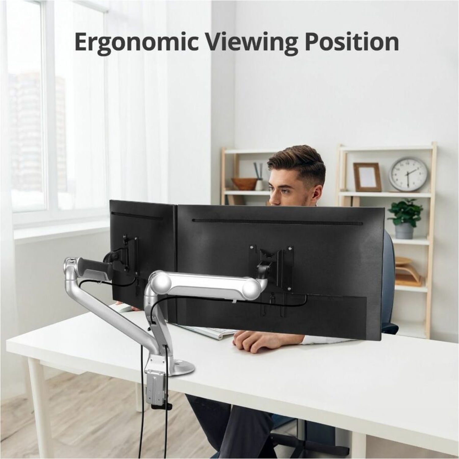 SIIG MTPRO Desk Mount Dual Gas Spring Monitor Arm - up to 32in Display - Max. Load 19.8 lbs - VESA 75 & 100mm - Desk Mount Dual Gas Spring Monitor Arm - Up to 32in monitor - Max Load up to 19.8 lbs(Each) - Image 5