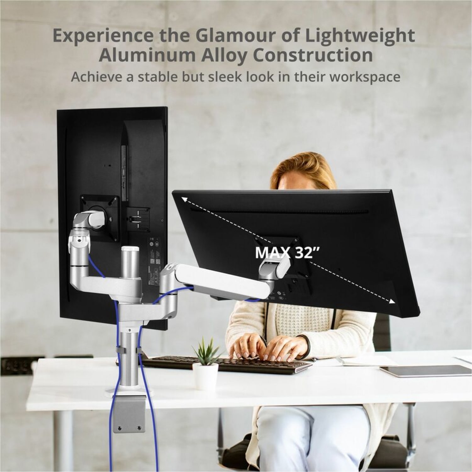 SIIG MTPRO Desk Mount Dual Monitor Arm - up to 32in Display, Max. Load 19.8 lbs, VESA 75/100mm, Mechanical Spring Design - Dual Monitor Arm Desk Mount - Up to 32in monitor - Max Load up to 19.8 lbs(Each) - Visible Screen Weight Indicator - Image 3
