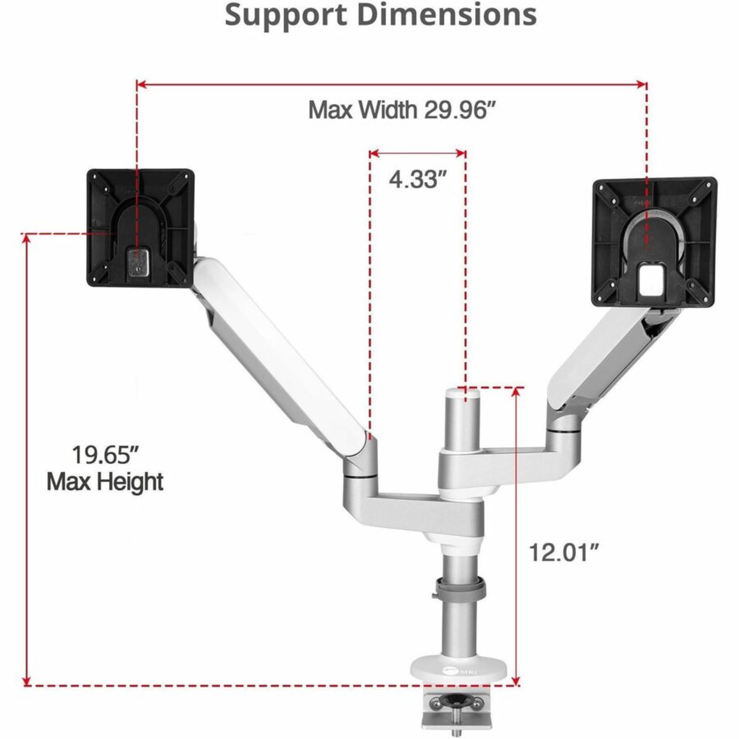 SIIG MTPRO Desk Mount Dual Monitor Arm - up to 32in Display, Max. Load 19.8 lbs, VESA 75/100mm, Mechanical Spring Design - Dual Monitor Arm Desk Mount - Up to 32in monitor - Max Load up to 19.8 lbs(Each) - Visible Screen Weight Indicator - Image 4