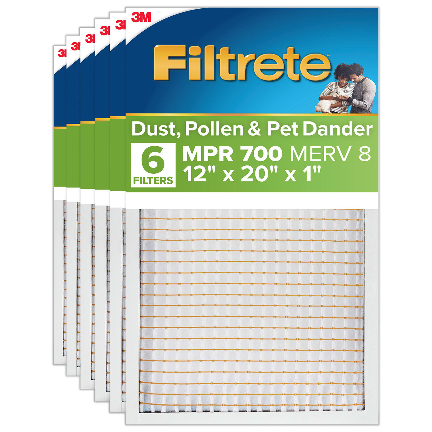 Filtrete 12 x 20 x 1 Air Filter, 6 HVAC Filters, MPR 700, MERV 8, Optimized HVAC Airflow, Dust, Pollen & Pet Dander, 3 Month AC and Furnace Filters