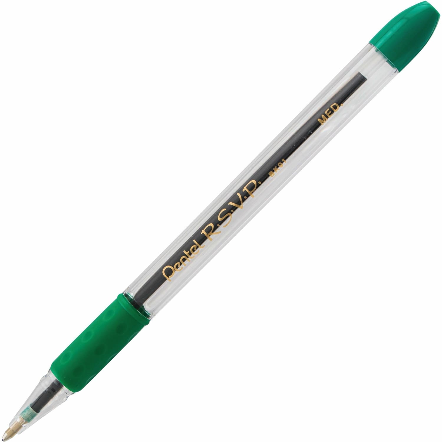Pentel R.S.V.P. Ballpoint Pens, Medium Point, 1.0 mm, Clear Barrel, Green Ink, Pack Of 12 - Image 4