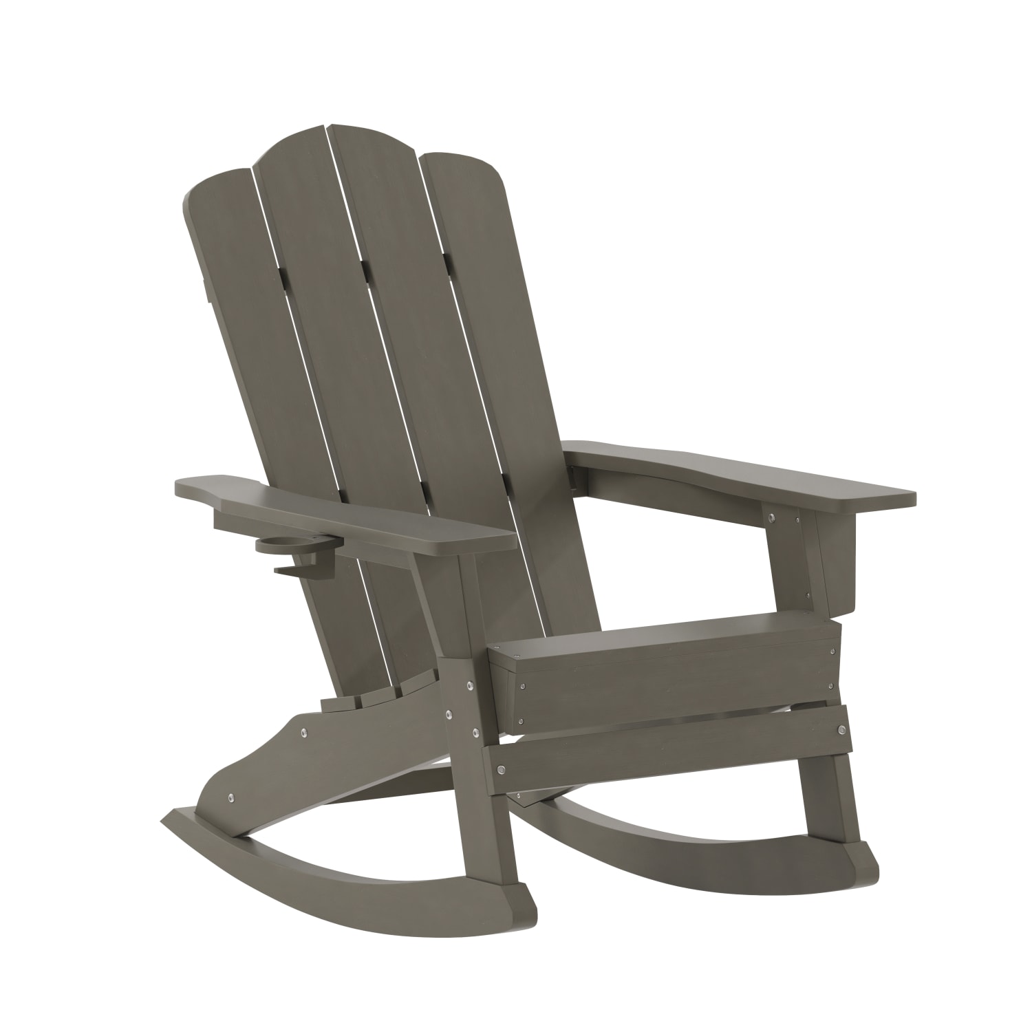 Flash Furniture Newport All-Weather Outdoor Furniture Adirondack Chair With Cup Holder, Brown - Image 3