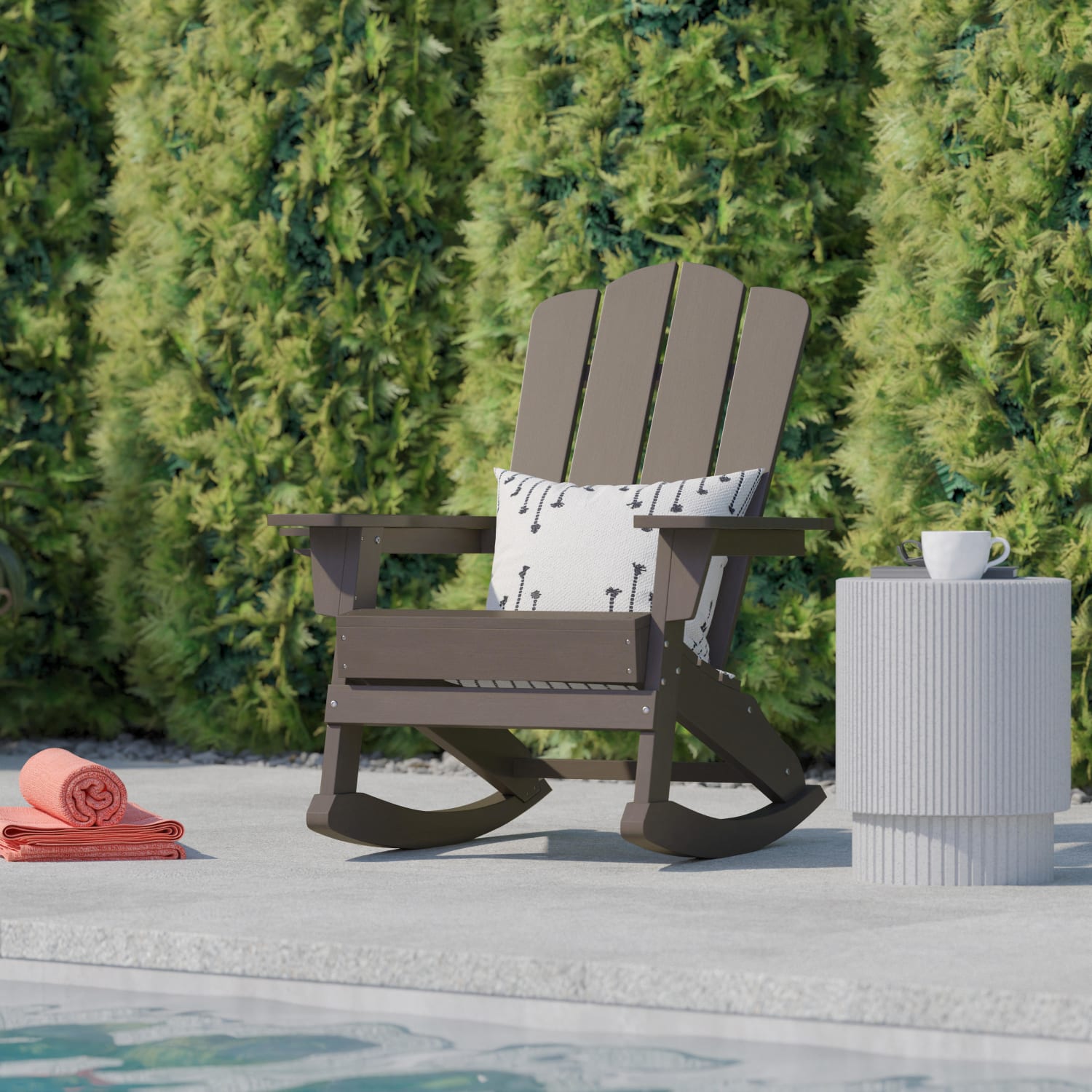 Flash Furniture Newport All-Weather Outdoor Furniture Adirondack Chair With Cup Holder, Brown - Image 7
