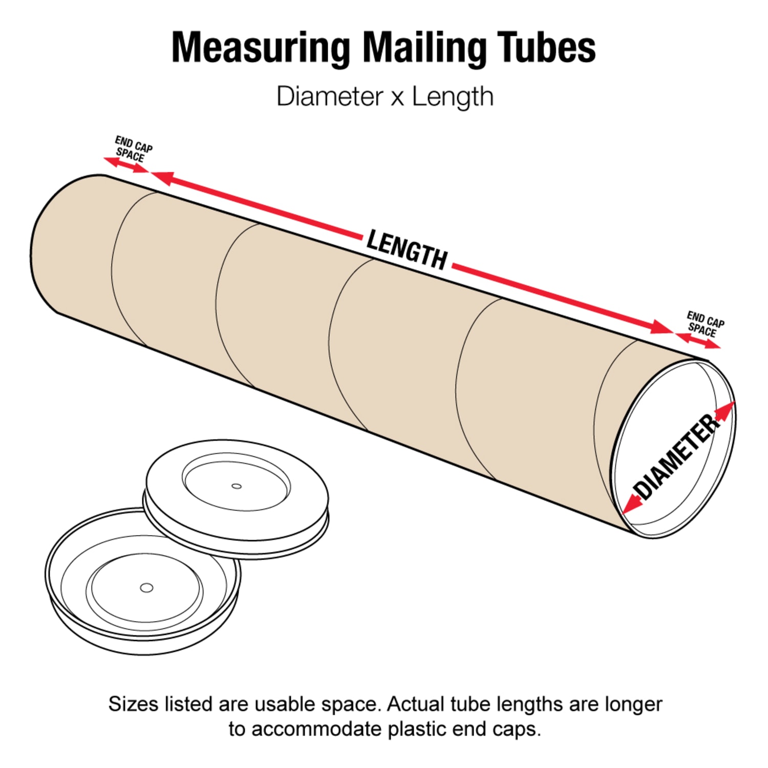 Office Depot Brand Kraft Mailing Tubes With Plastic Endcaps, 1 1/2in x 12in, Pack Of 50 - Image 3