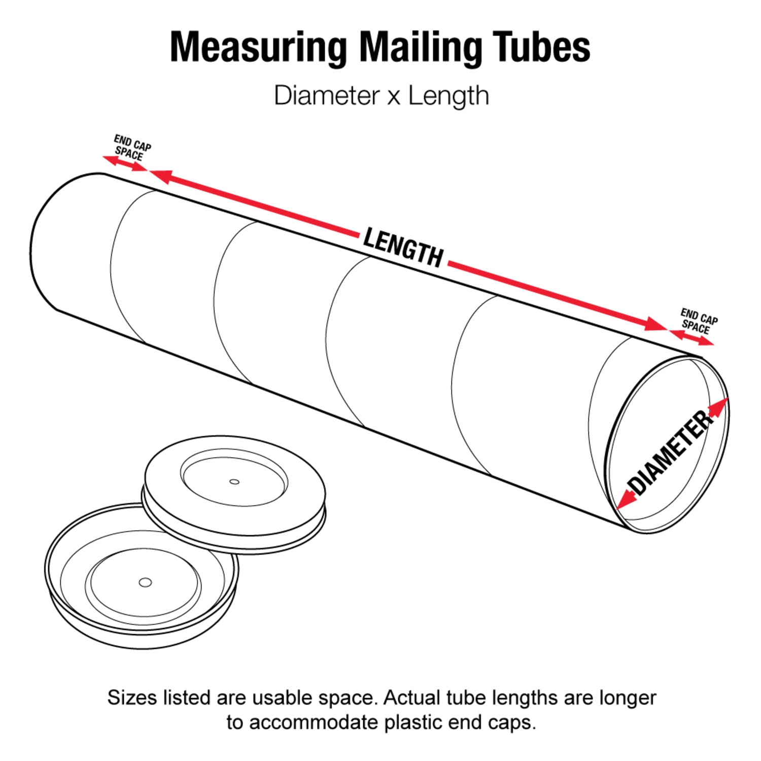 Partners Brand White Mailing Tubes With Plastic Endcaps, 1 1/2in x 24in, 80% Recycled, Pack Of 50 - Image 3