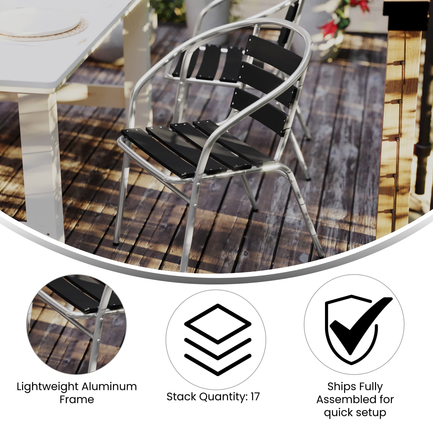 Flash Furniture Lila Aluminum Indoor/Outdoor Restaurant Stack Chair, Black, TLH017WBK - Image 4