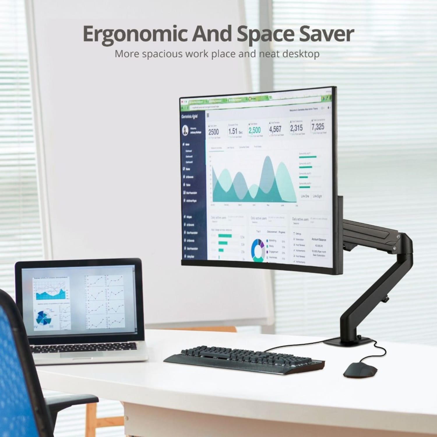 SIIG Single Gas Spring C-Clamp Monitor Desk Mount - 17in to 27in - Full Motion Articulating Monitor Arm - 75 x 75 / 100 x 100 VESA Standard - Weight up to 14.3 lbs - Ergonomic and space saver - Flexiable & Free Adjustment - Image 6