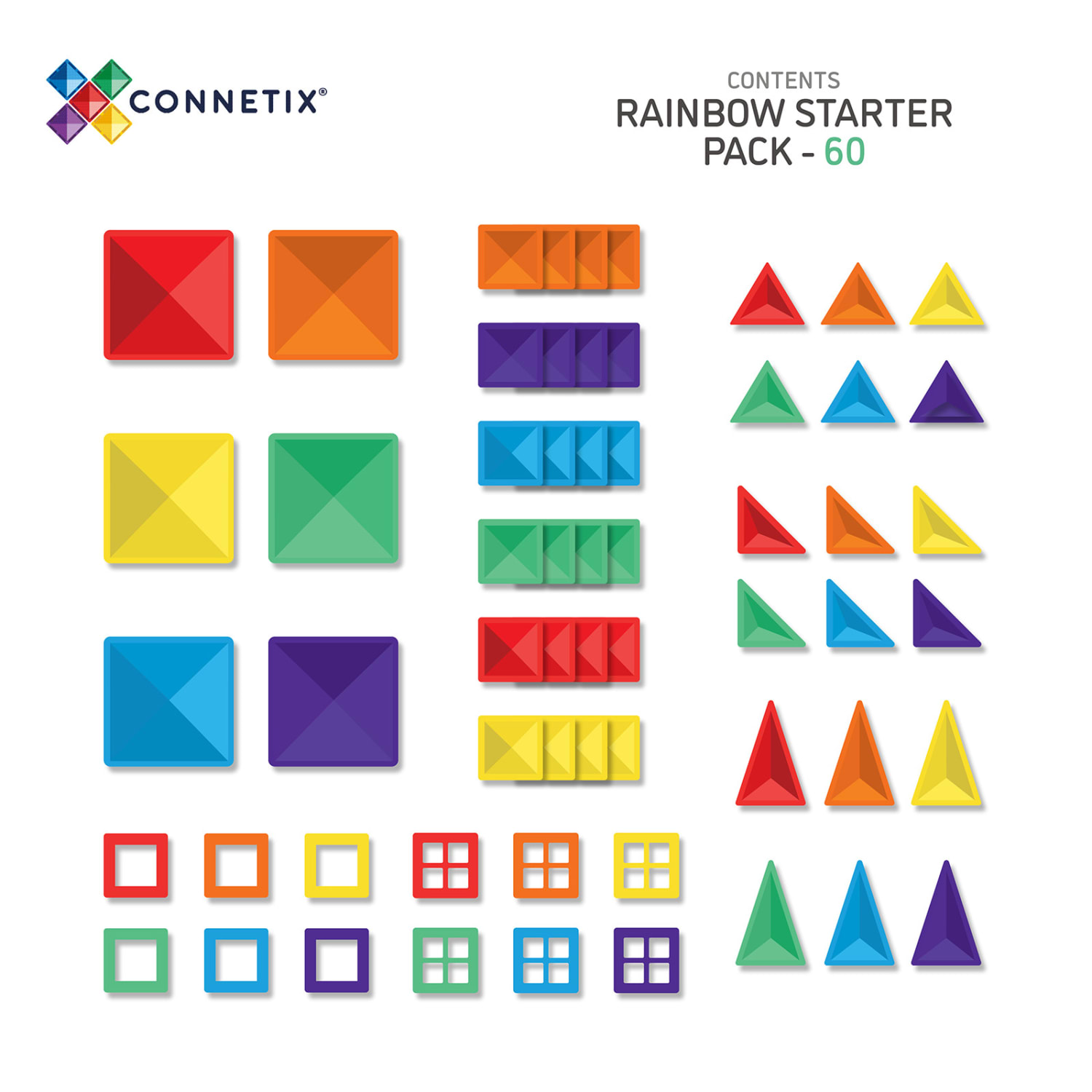 Connetix Magnetic Tiles Rainbow Starter Pack, 60 Pieces - Image 3