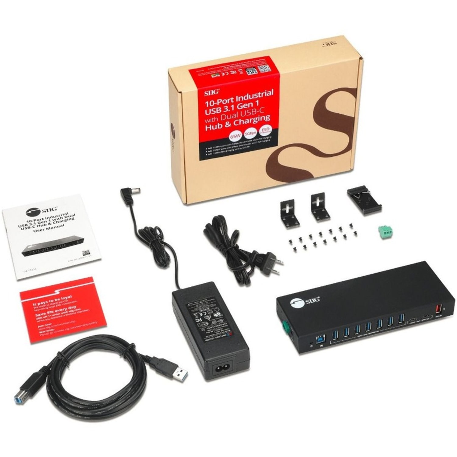 SIIG 10 Port Industrial USB 3.1 Gen 1 Hub with Dual USB-C & 65W Charging - 5Gbps Data Transfer Rates - IDUS0811S1 - Image 5