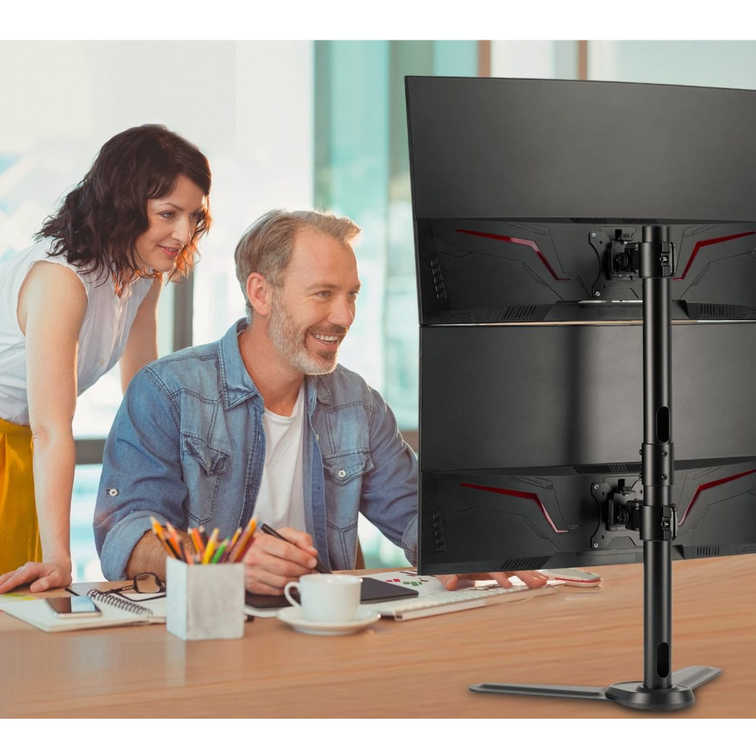 Freestanding Adjusting Vertical Dual Monitor Steel Stand 17in to 32in - 75x75 100x100 VESA - Image 3