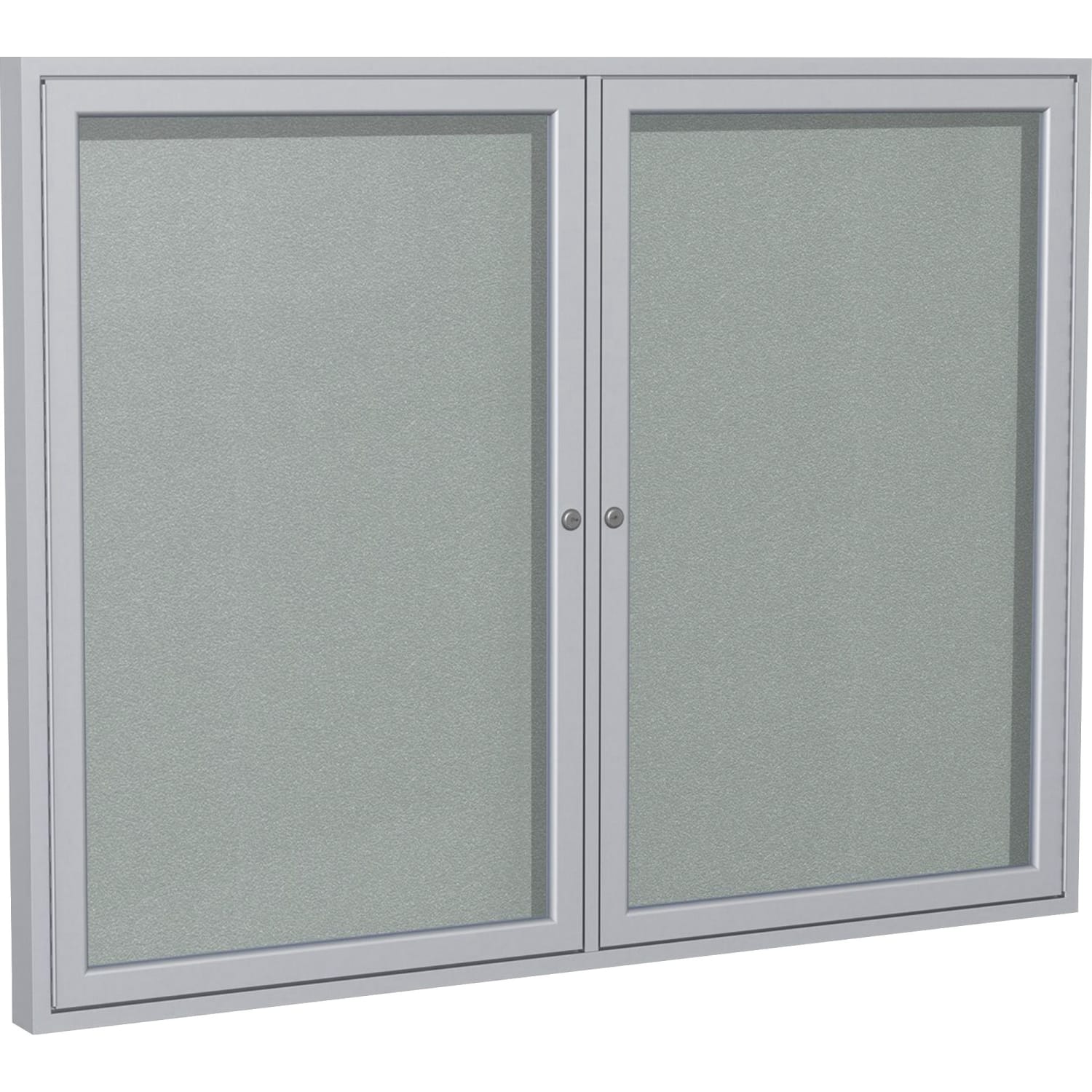 Ghent 2 Door Enclosed Vinyl Bulletin Board with Satin Frame - 48in Height x 60in Width - Silver Vinyl Surface