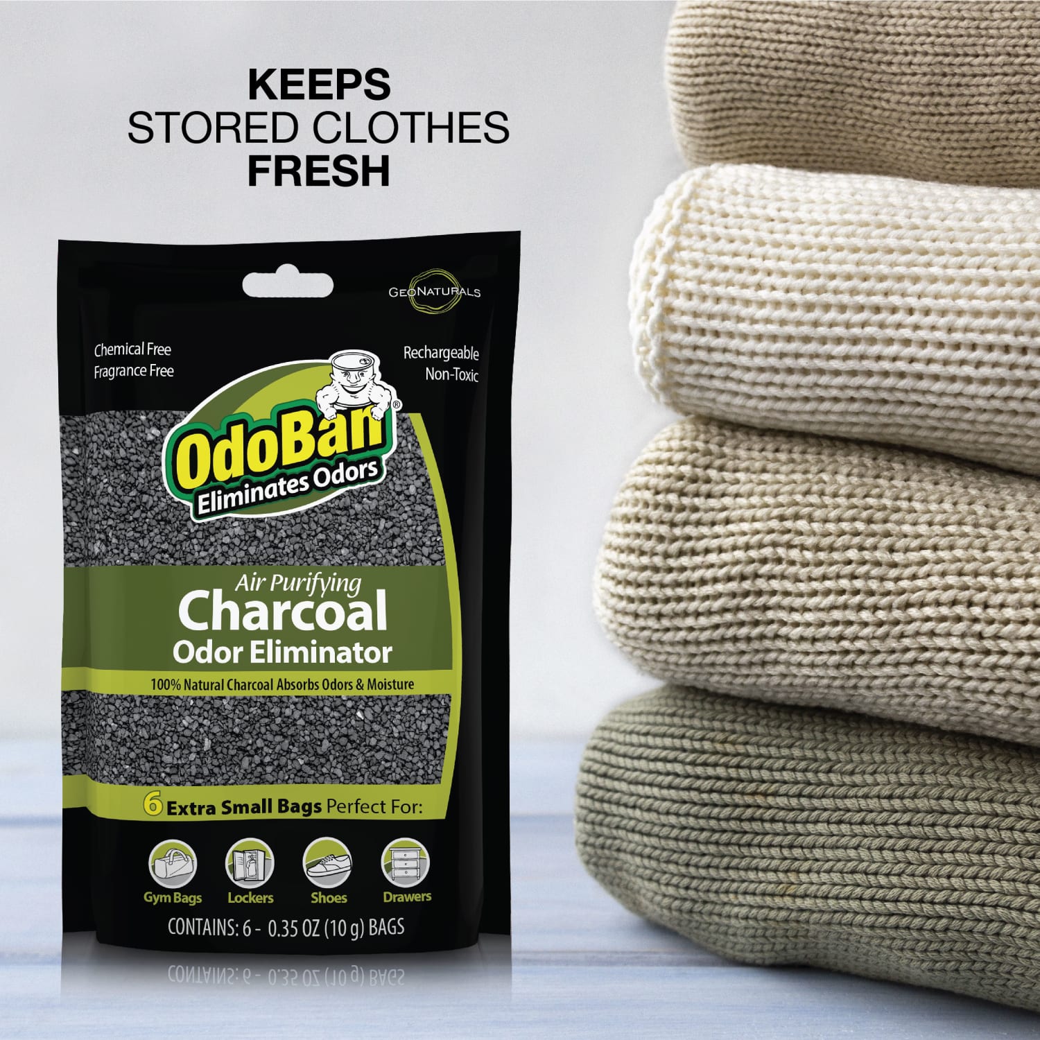 OdoBan Air Purifying Charcoal Natural Odor Eliminator, Fragrance-Free, 0.35 Oz, Pack of 6 Bags - Image 5