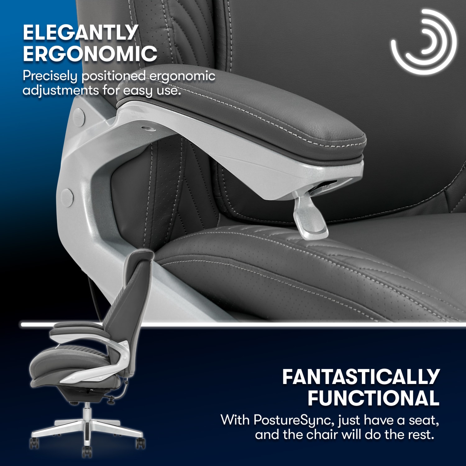 Serta iComfort i6000 Ergonomic Bonded Leather High Back Executive Chair GraySilver PopularChairscom