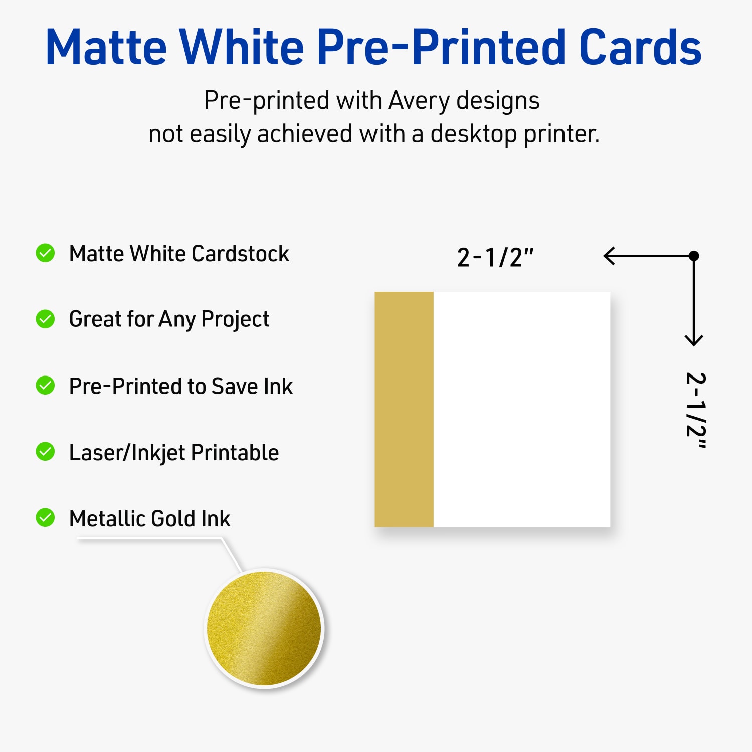Avery Printable Cards With Sure Feed Technology, 2-1/2in x 2-1/2in, Matte White With Preprinted Gold-Dipped Edge, Pack Of 90 - Image 4