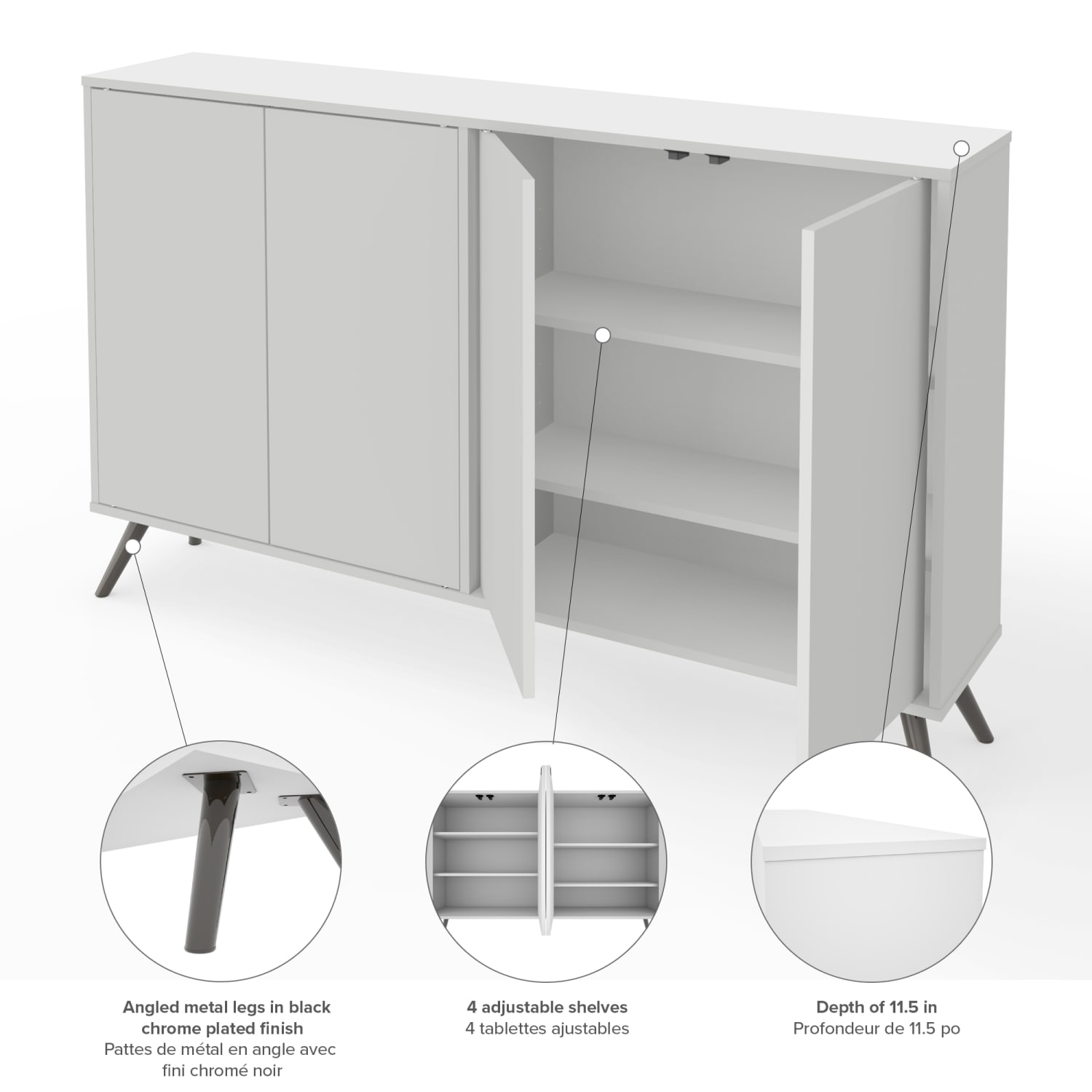 Bestar Krom 60inW Narrow Storage Cabinet With Metal Legs, White - Image 5