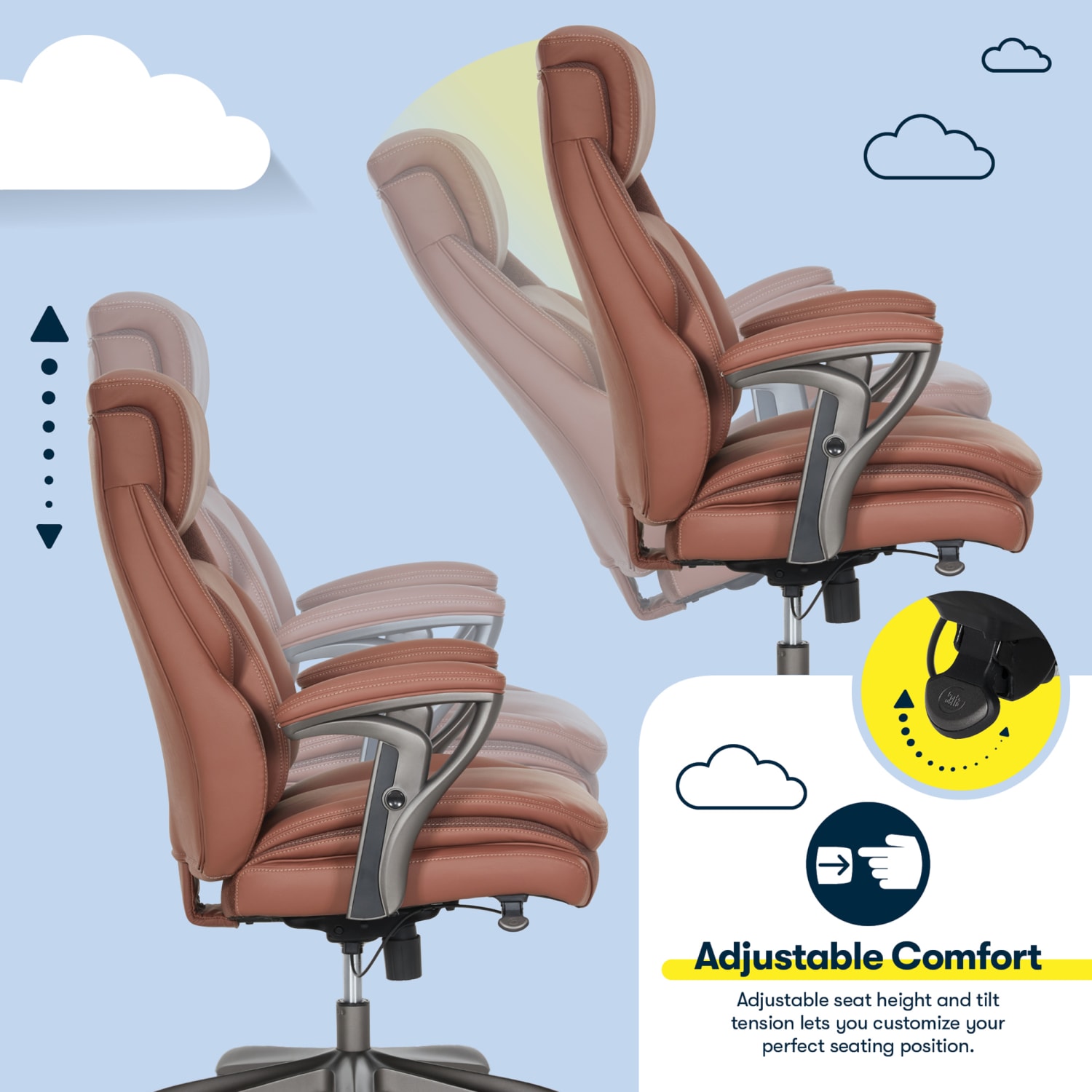 Serta SmartLayers Everett Big  Tall Ergonomic Vegan Leather High Back Executive Office Chair CognacDark Gray PopularChairscom