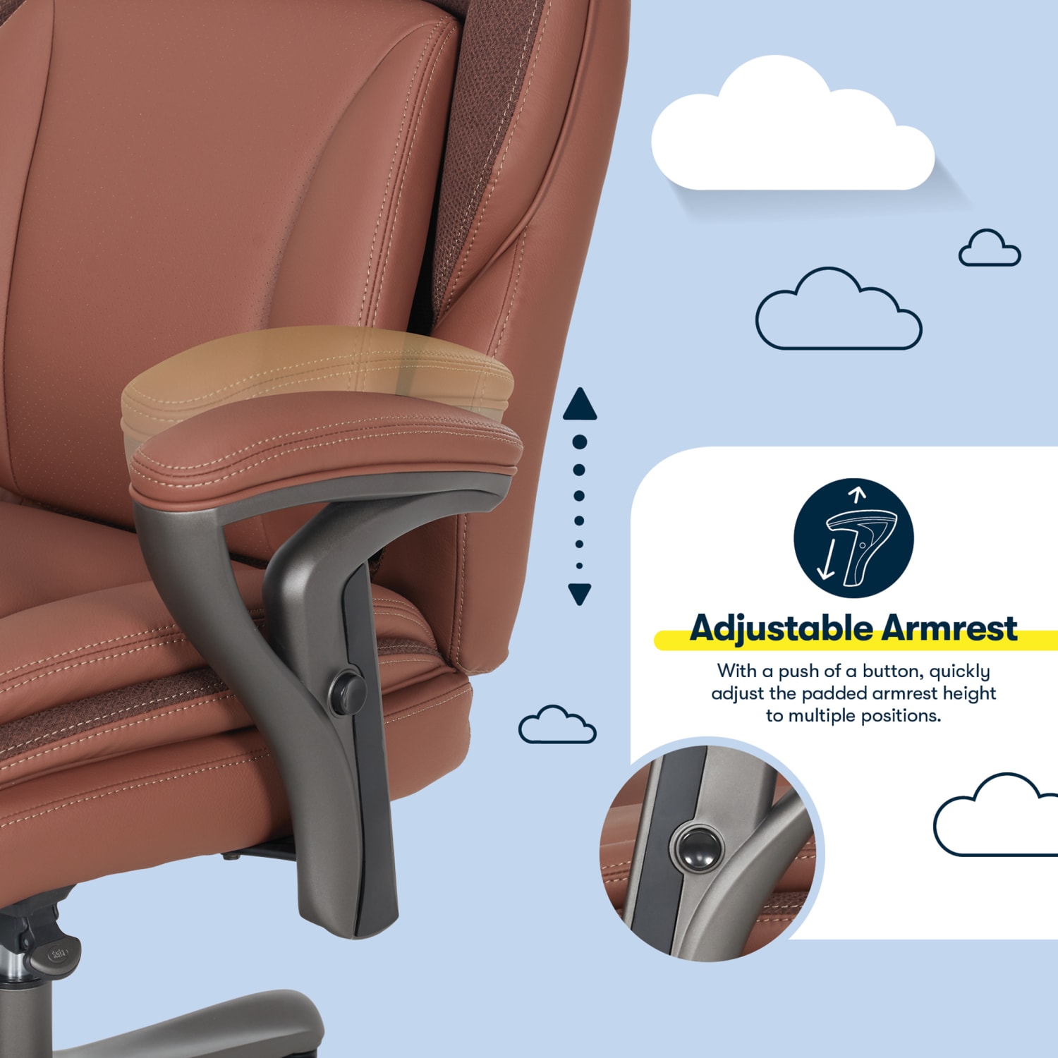 Serta SmartLayers Everett Big  Tall Ergonomic Vegan Leather High Back Executive Office Chair CognacDark Gray PopularChairscom