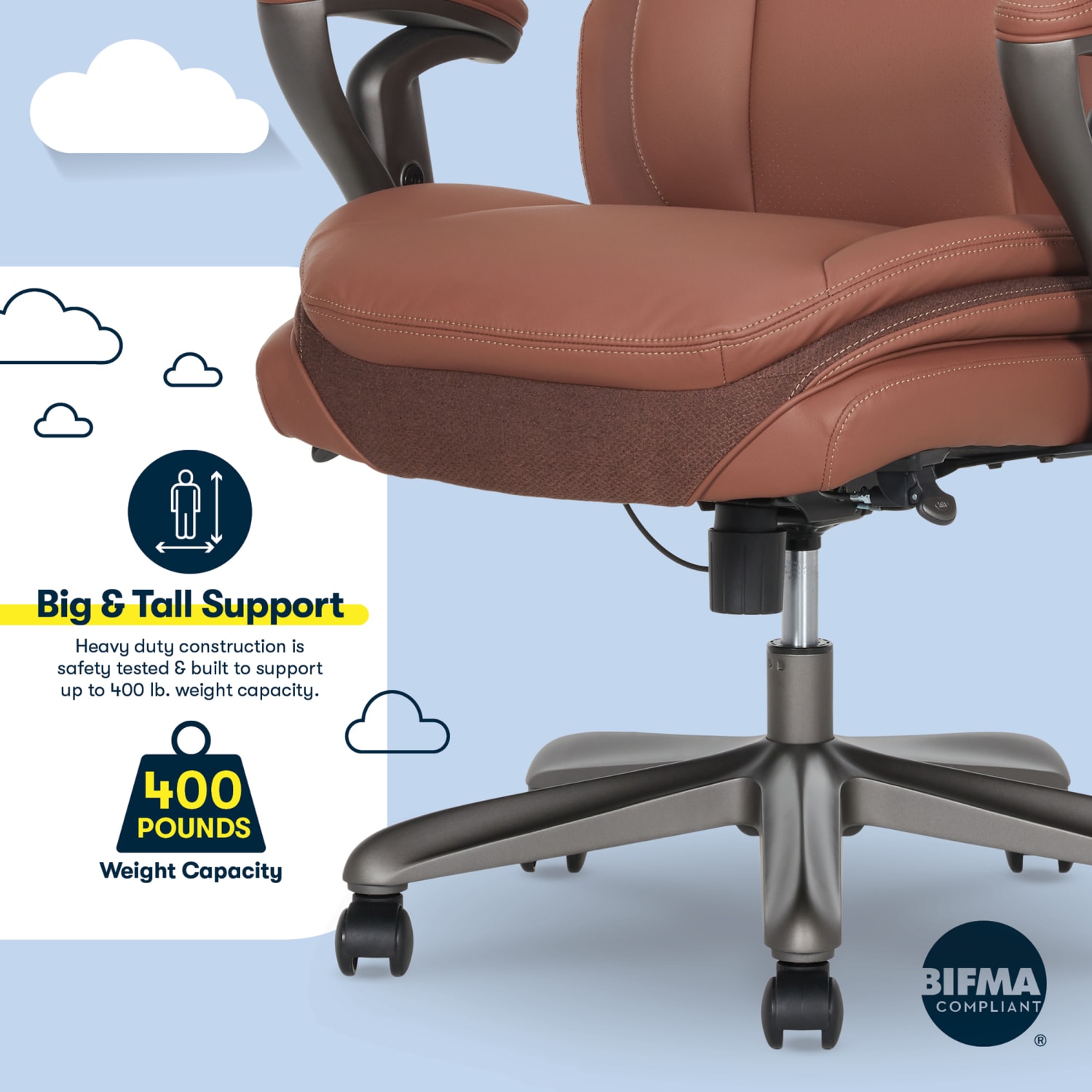 Serta SmartLayers Everett Big  Tall Ergonomic Vegan Leather High Back Executive Office Chair CognacDark Gray PopularChairscom