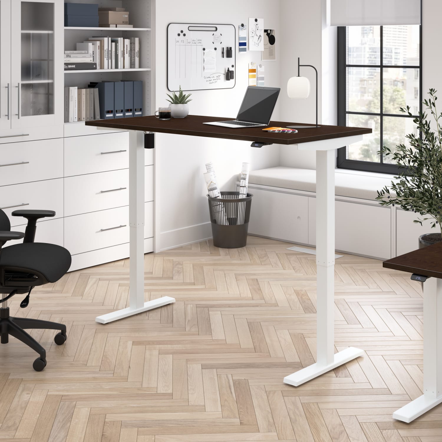 Bush Business Furniture Move 40 Series 60inW x 30inD Electric Height Adjustable Standing Desk, Mocha Cherry/White Powder Coat, Standard Delivery