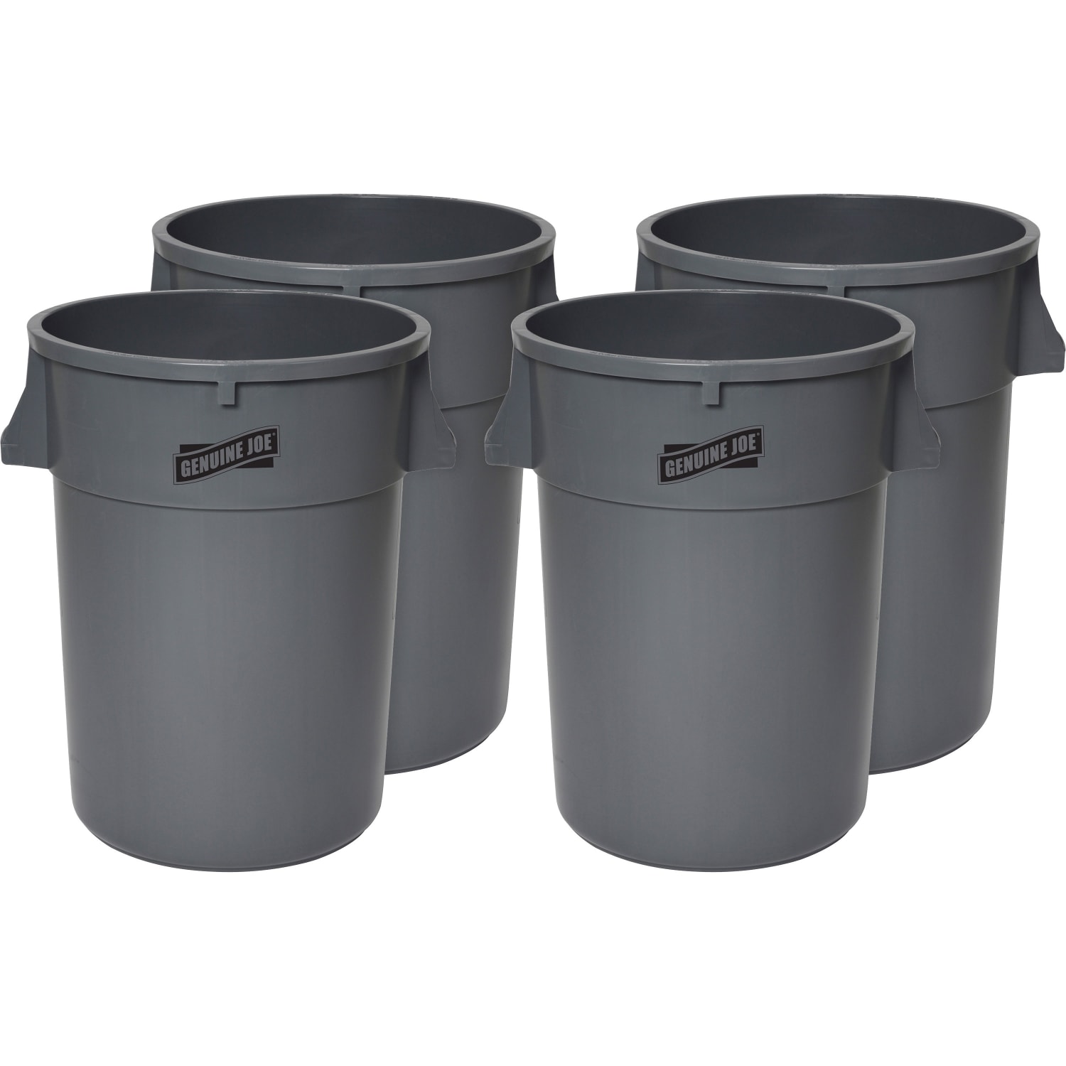Genuine Joe 44-gal Heavy-duty Trash Container - 44 gal Capacity - Heavy Duty, Handle - 24in Height x 31.5in Width x 24in Depth - Gray - 4 / Carton - Image 3