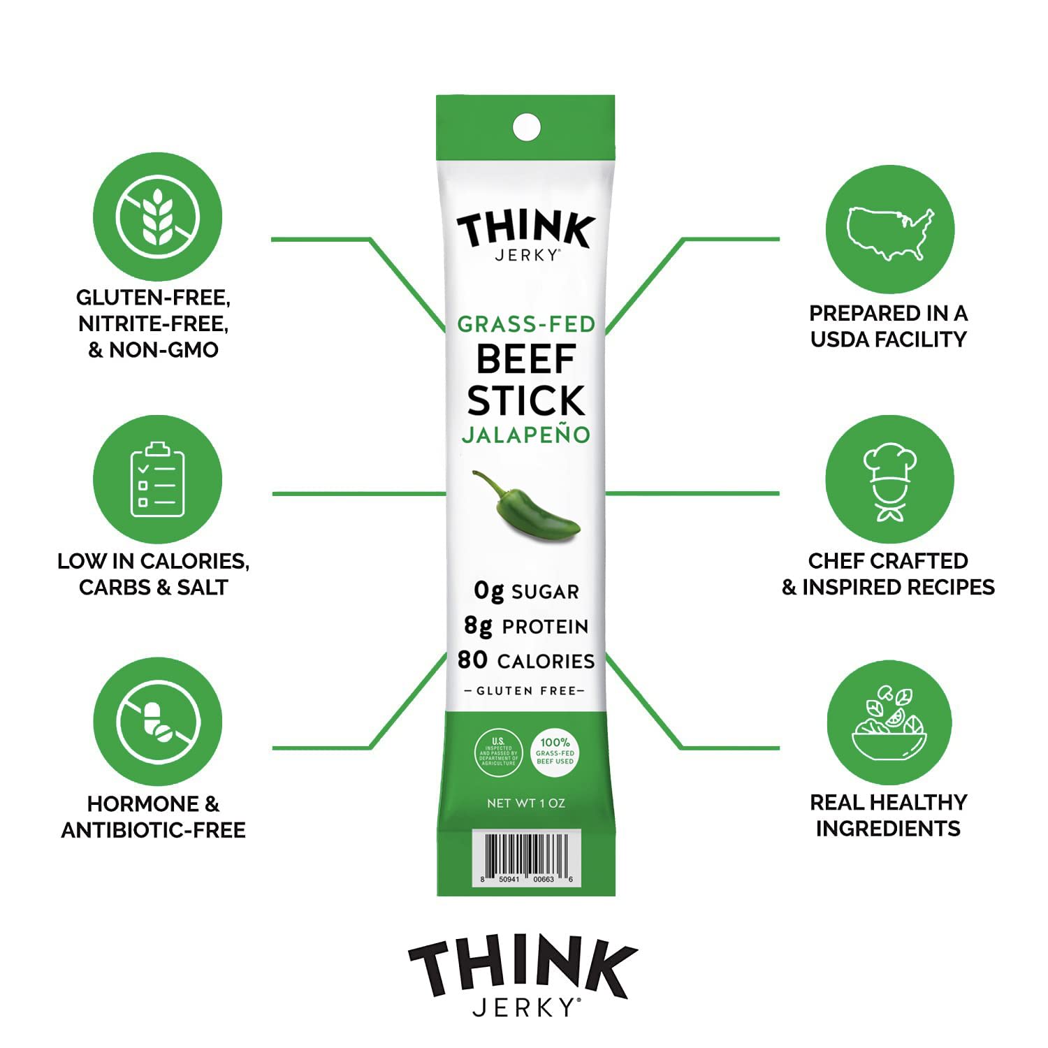 Think Jerky Jalapeno 100% Grass-Fed Beef Sticks, 1 Oz, Box Of 20 Sticks - Image 4