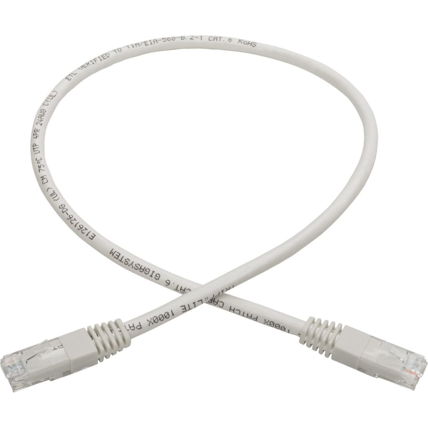 Tripp Lite 2ft Cat6 Gigabit Molded Patch Cable RJ45 M/M 550MHz 24 AWG White - 2 ft - 1x RJ-45 Male Network - N200002WH - Image 3