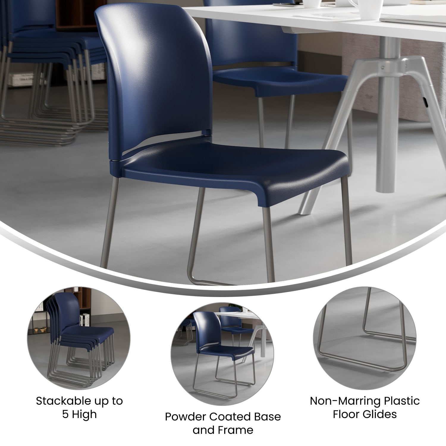 Flash Furniture HERCULES Series Full-Back Contoured Stacking Chair With Sled Base, Navy - Image 4