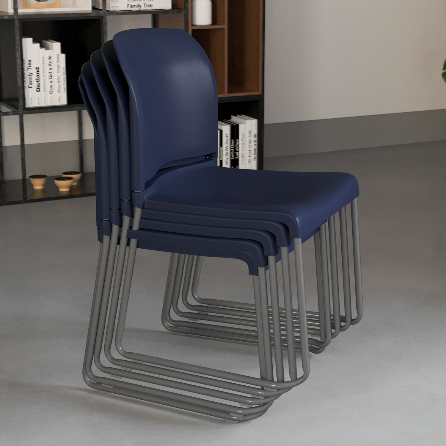 Flash Furniture HERCULES Series Full-Back Contoured Stacking Chair With Sled Base, Navy - Image 6