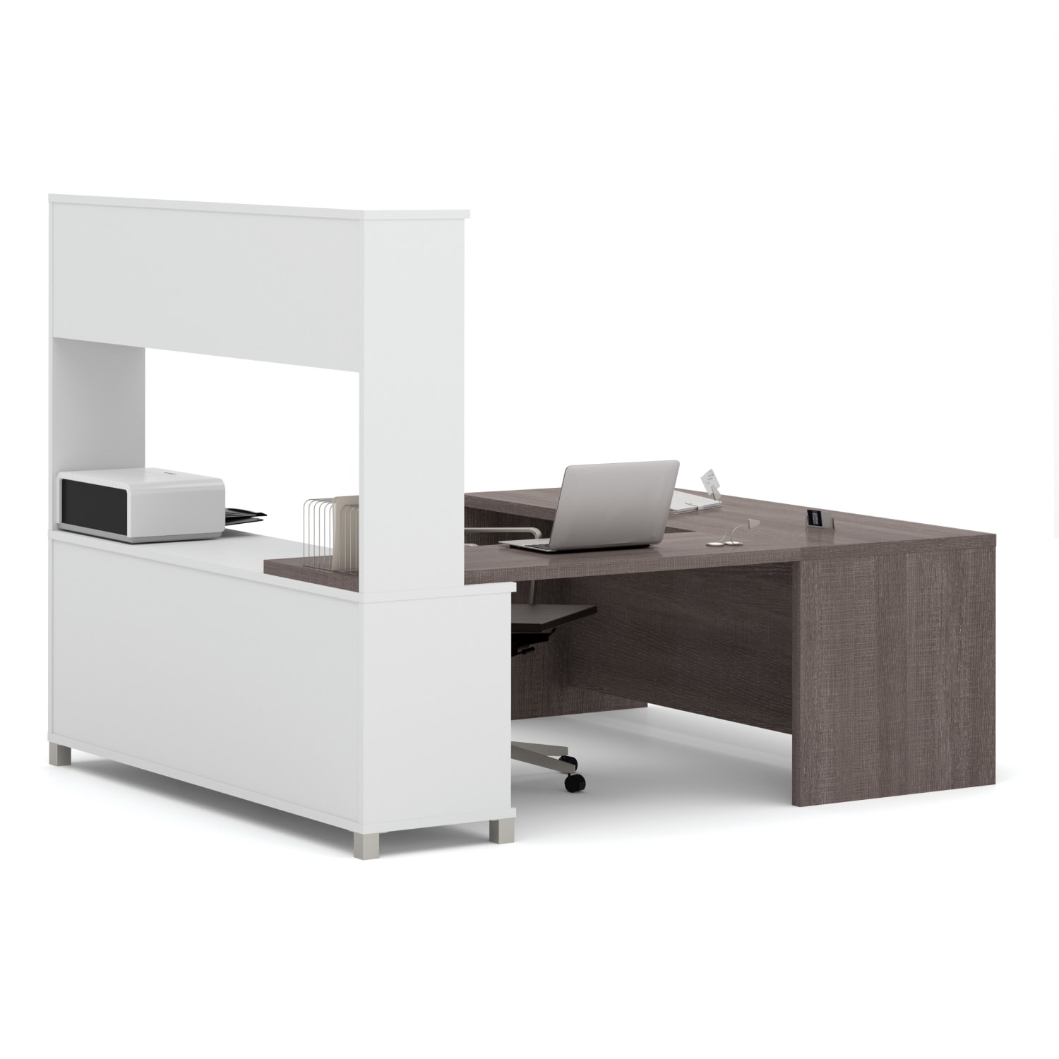 Bestar Pro-Linea 72inW U-Shaped Executive Computer Desk With Hutch, Bark Gray - Image 3