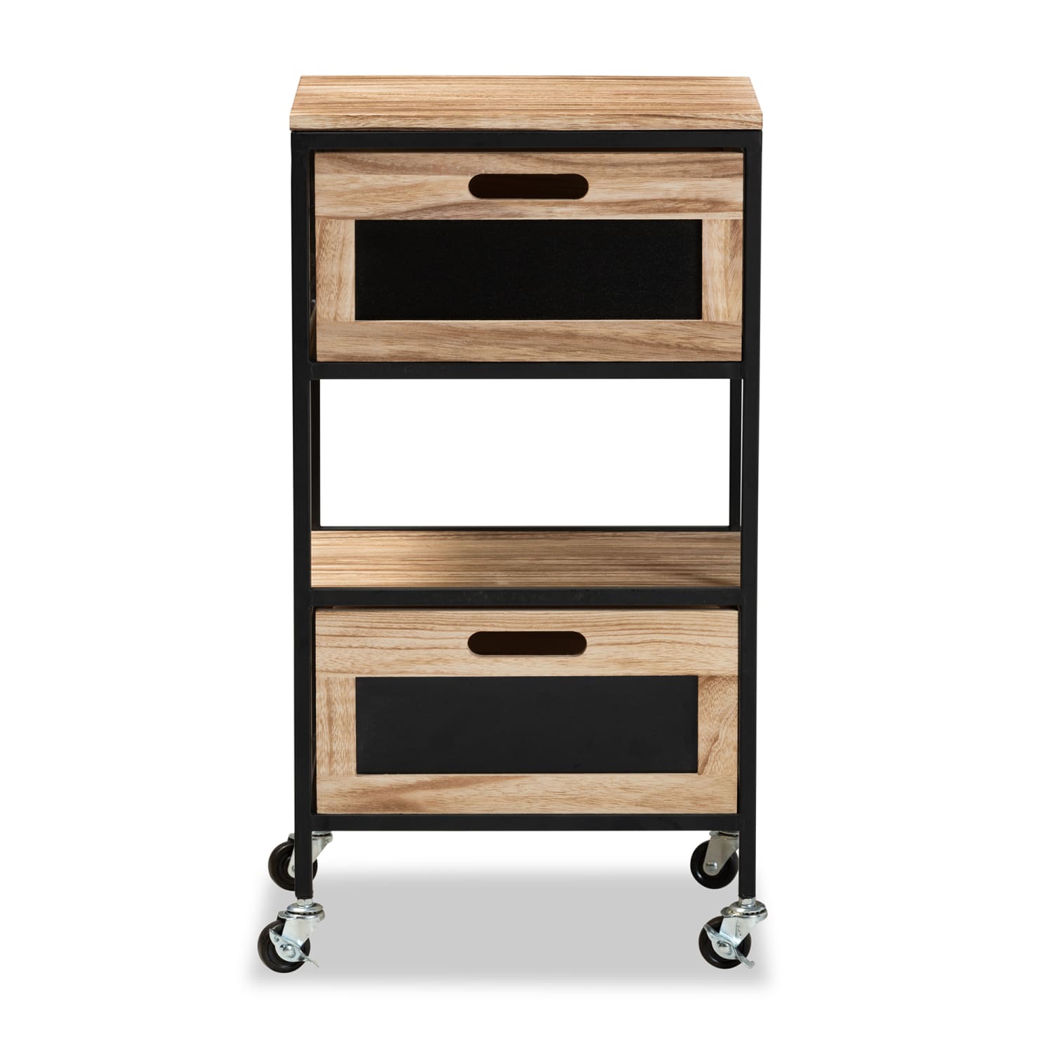 Baxton Studio Olinda 2-Drawer End Table, 25-5/8inH x 13-13/16inW x 11-7/16inD, Oak Brown/Black - Image 4