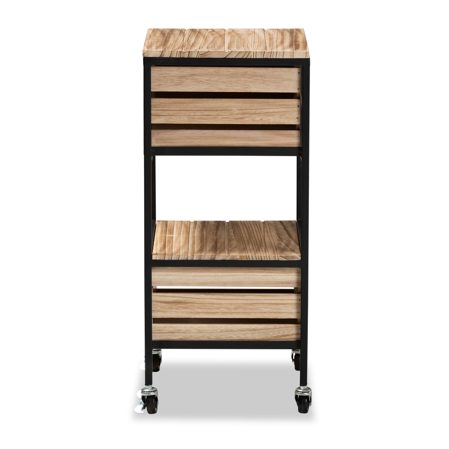 Baxton Studio Olinda 2-Drawer End Table, 25-5/8inH x 13-13/16inW x 11-7/16inD, Oak Brown/Black - Image 5