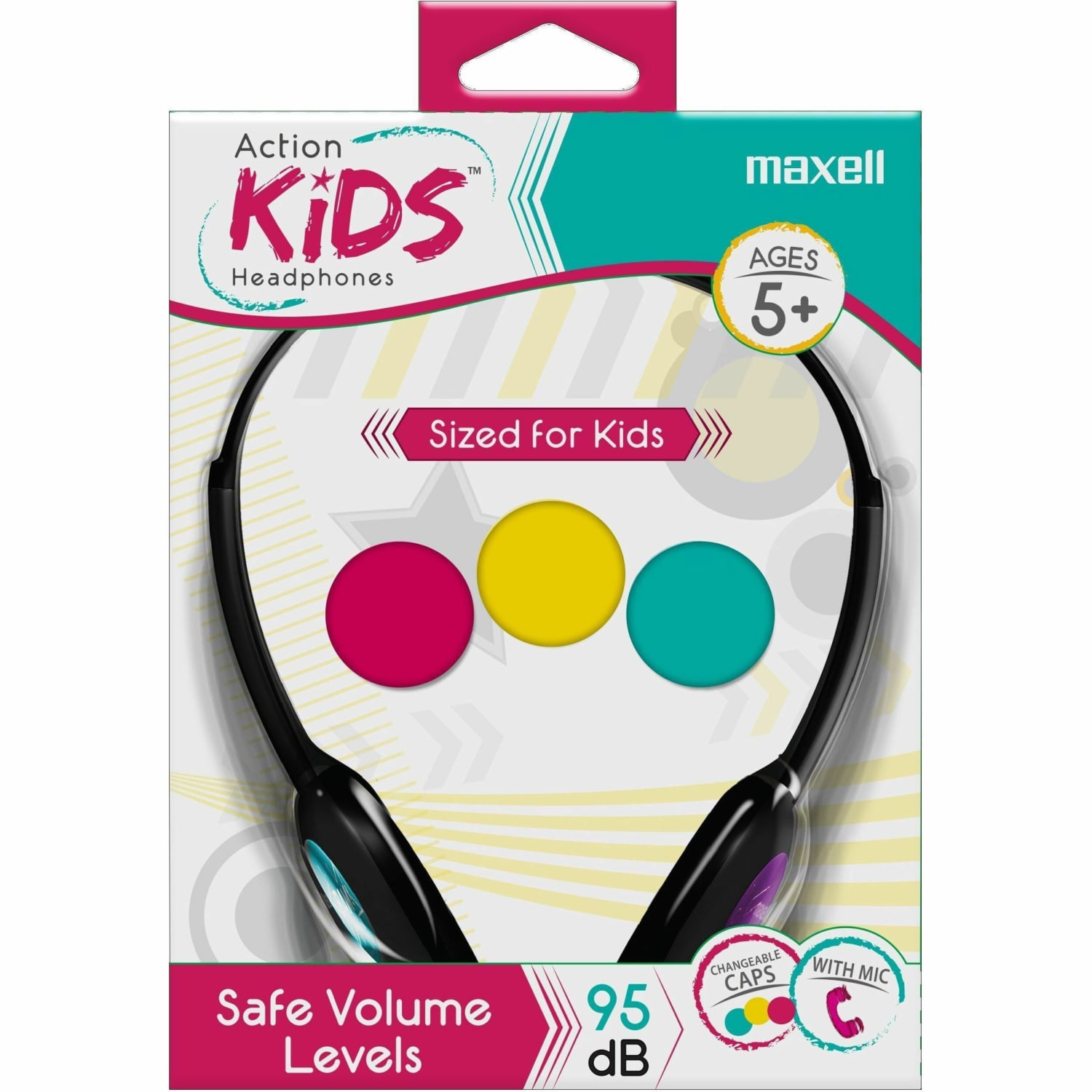 Maxell Action Kids Headphones With Mic - Stereo - Wired - Over-the-head - Binaural - Supra-aural - 4 ft Cable
