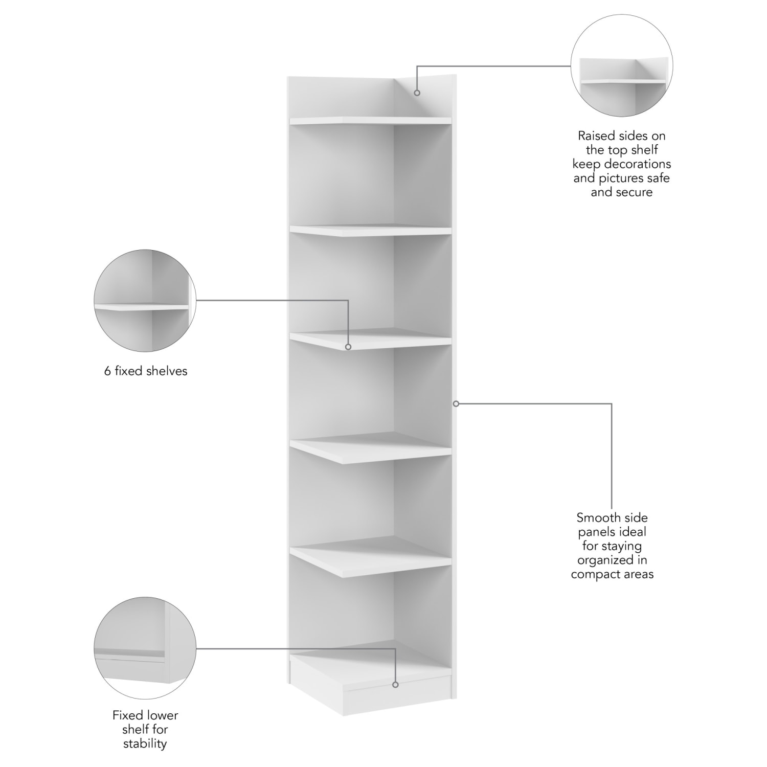 Bush Furniture Universal 71inH Tall 6 Shelf Corner Bookshelf, White, Standard Delivery - Image 6