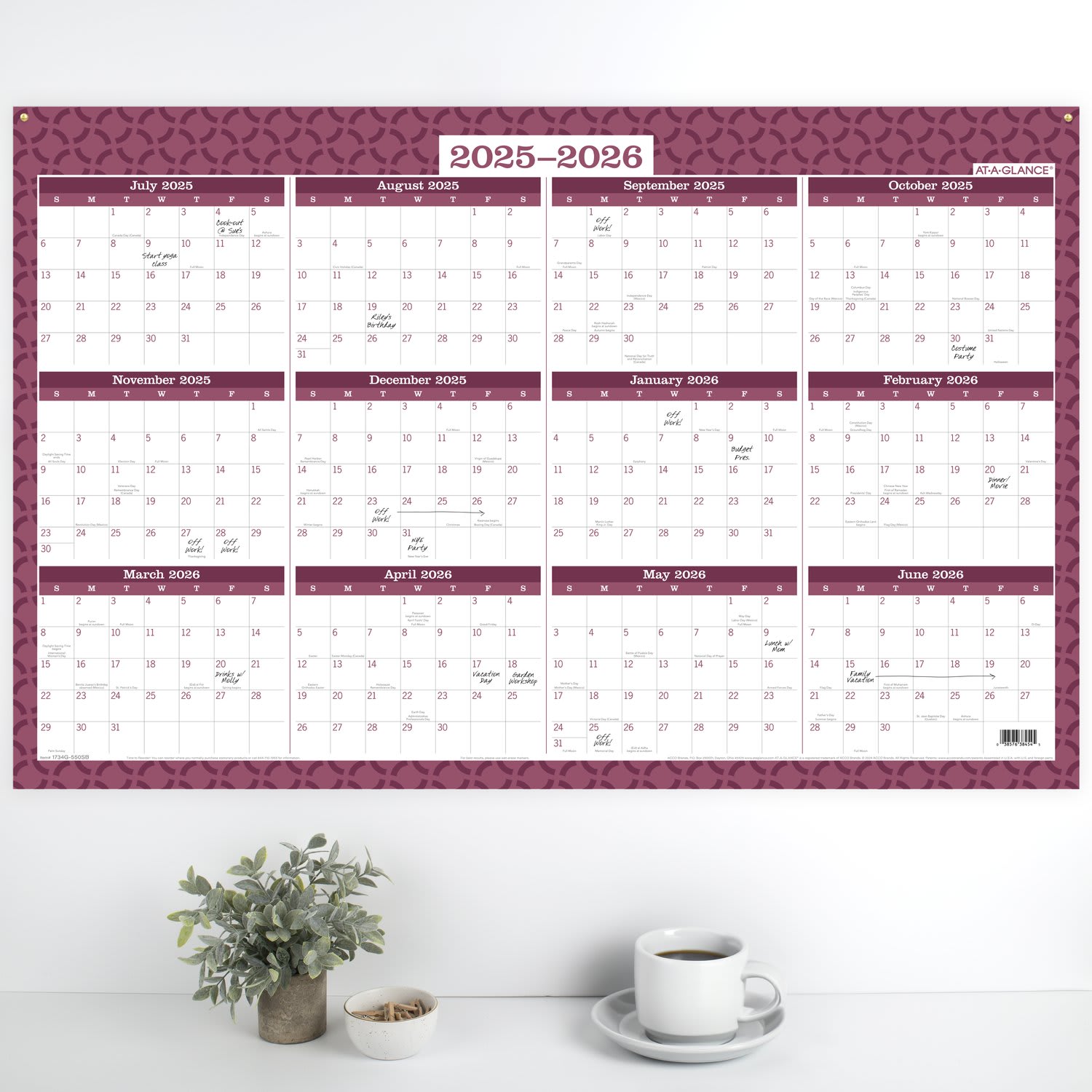 AT-A-GLANCE BADGE Reversible Erasable Academic and Regular Year 2025-2026 Wall Calendar, Geo, Extra Large, 24in x 36in - Image 3