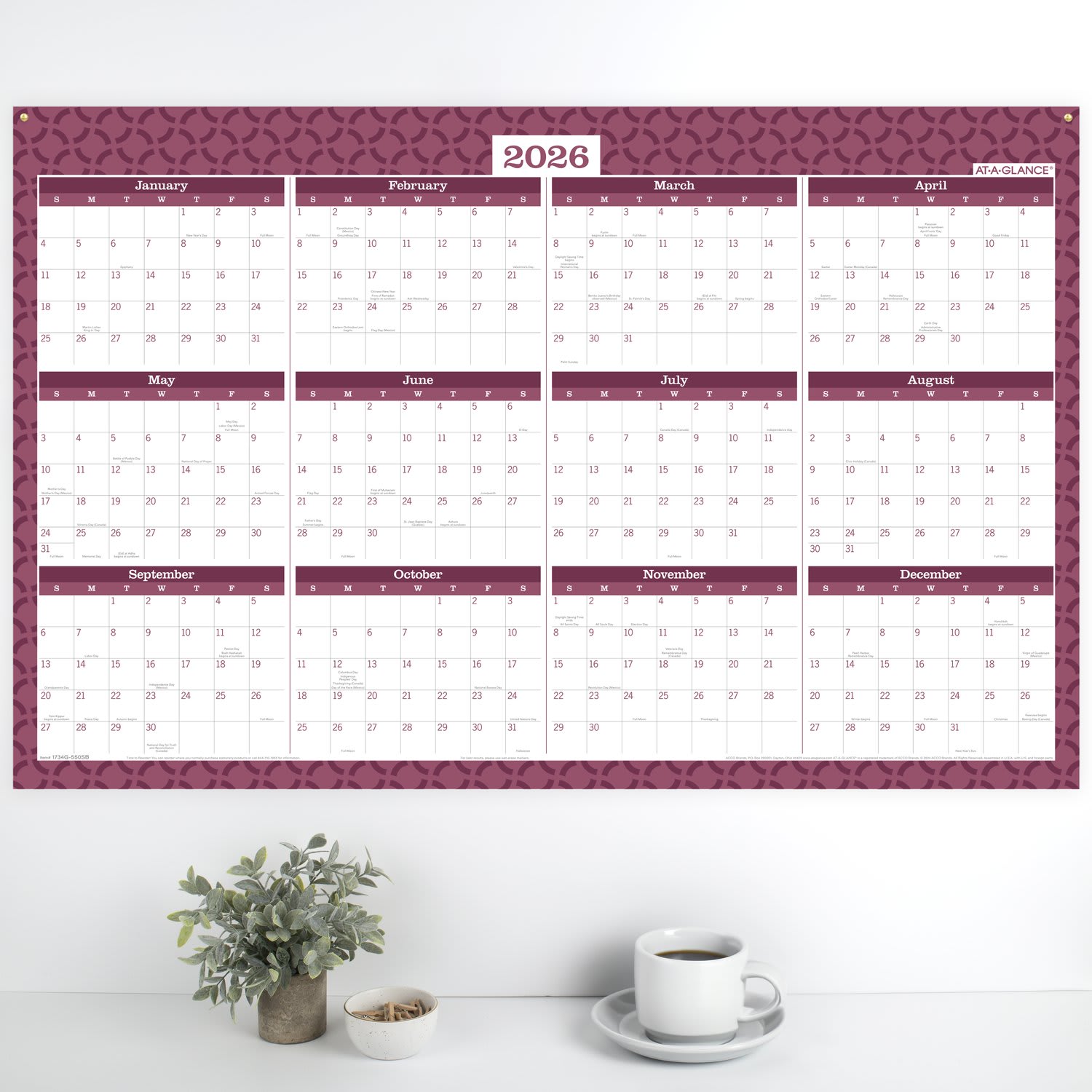 AT-A-GLANCE BADGE Reversible Erasable Academic and Regular Year 2025-2026 Wall Calendar, Geo, Extra Large, 24in x 36in - Image 4