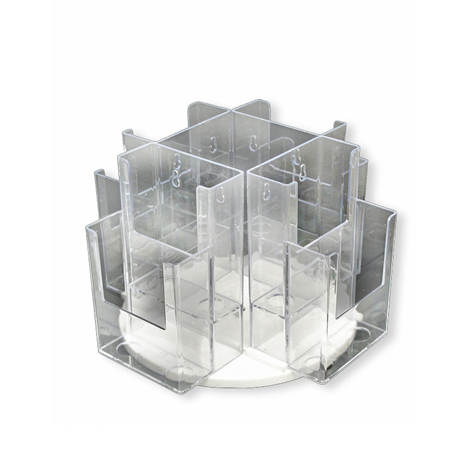 Azar Displays Revolving Brochure Holder, 8-Pocket, Crystal Styrene, 13inH x 13inW x 9inD, Clear