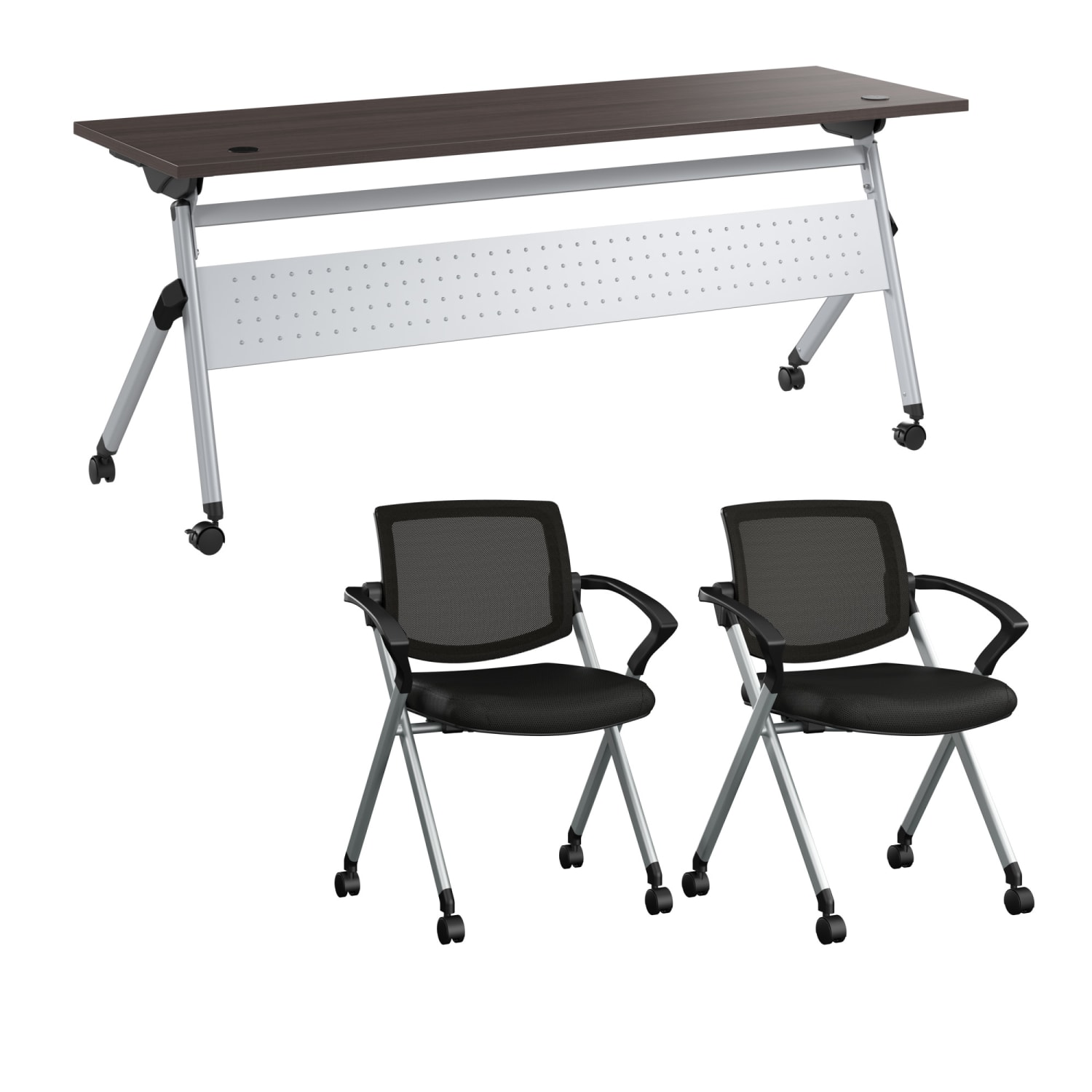 Bush Business Furniture Envision 72inW Folding Training Table and 2 Folding Chairs with Arms, Storm Gray/Cool Gray Metallic, Standard Delivery - Image 3
