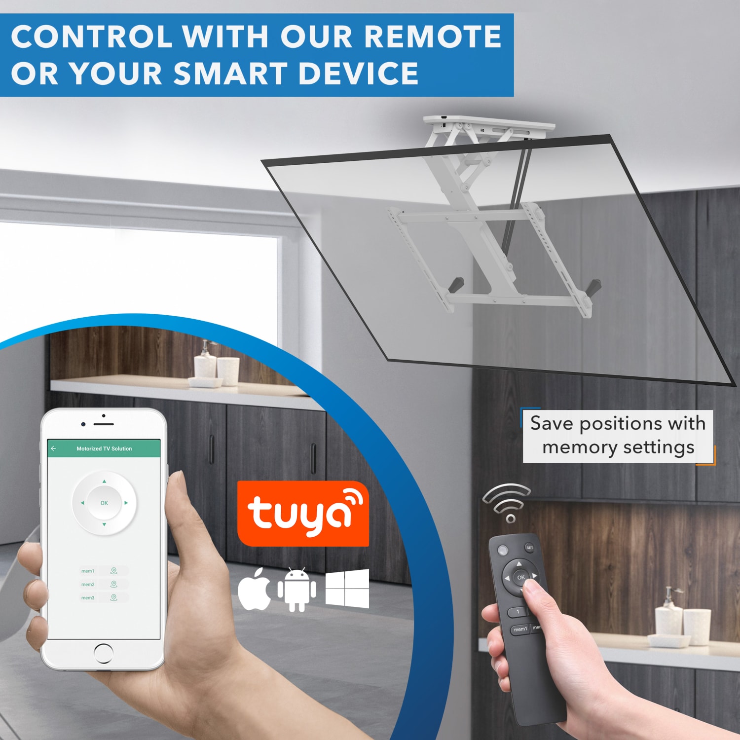 Mount-It! Motorized Ceiling 70in TV Mount With Remote, White - Image 6