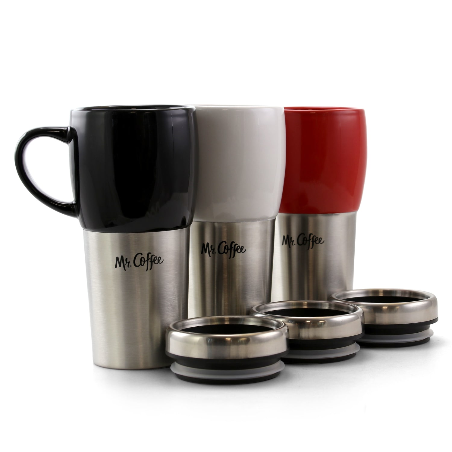 Mr. Coffee Traverse 3-Piece Travel Mug Set, 16 Oz, Red/Black/White - Image 6