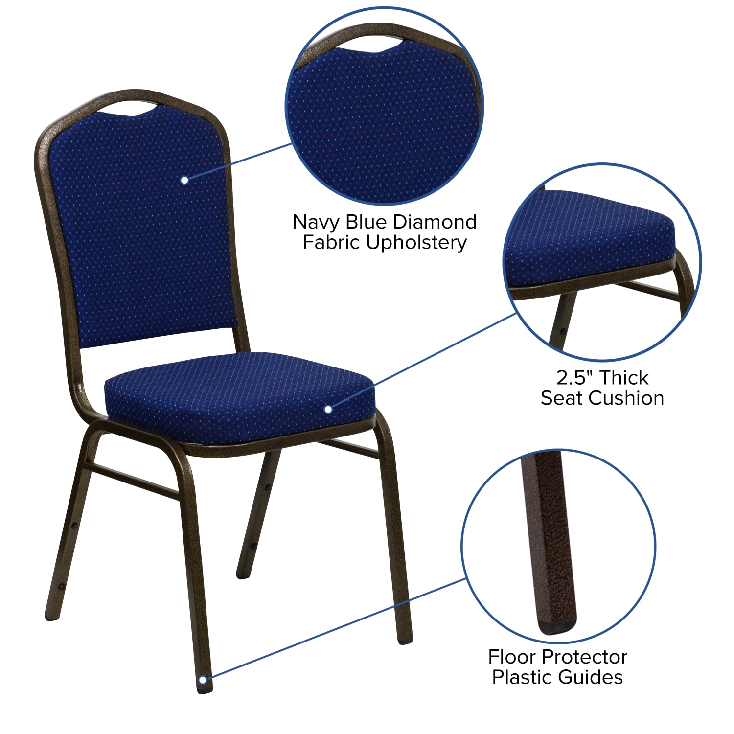 Flash Furniture HERCULES Fabric Crown-Back Stacking Banquet Chair, Navy Pattern/Gold - Image 6
