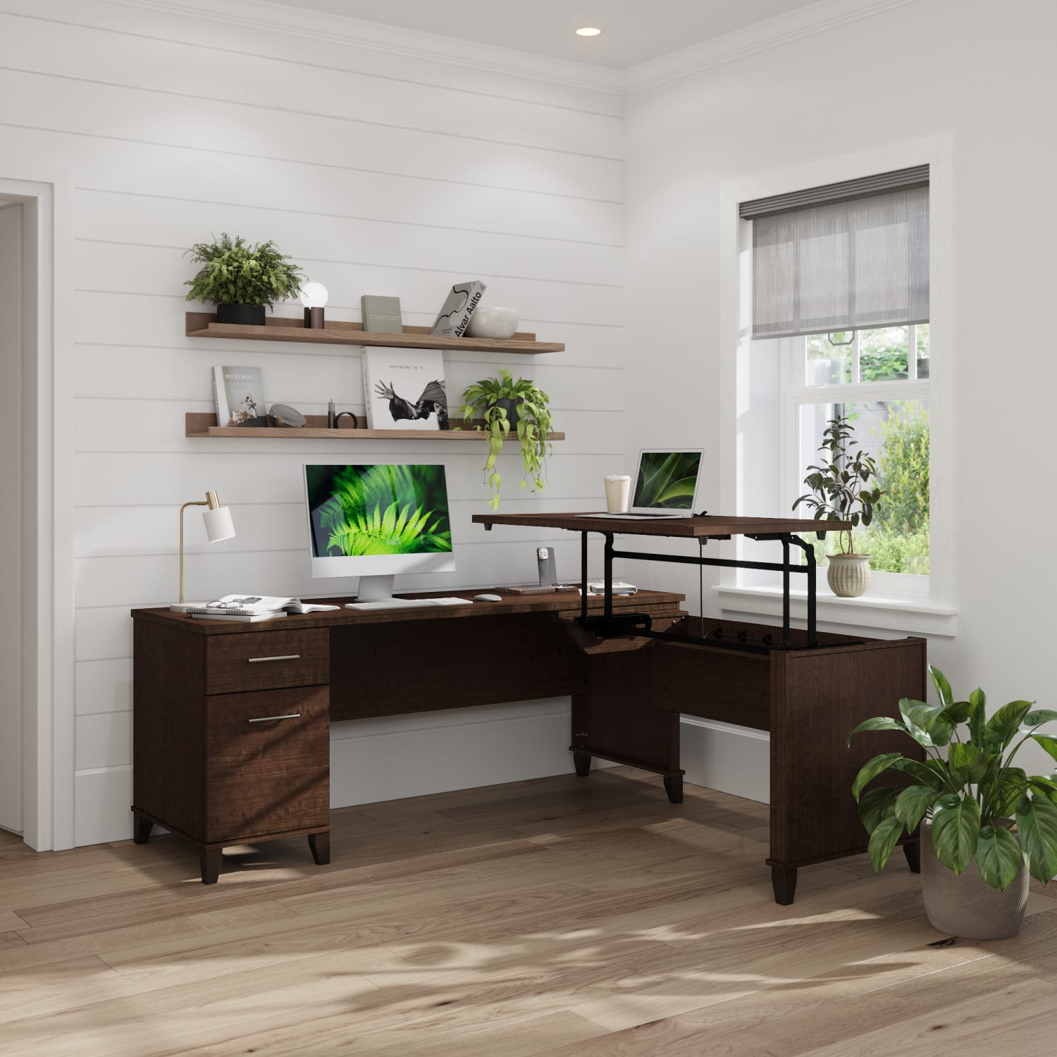 Bush Furniture Somerset 3 Position Sit to Stand L Shaped Desk, 72inW, Mocha Cherry, Standard Delivery - Image 3