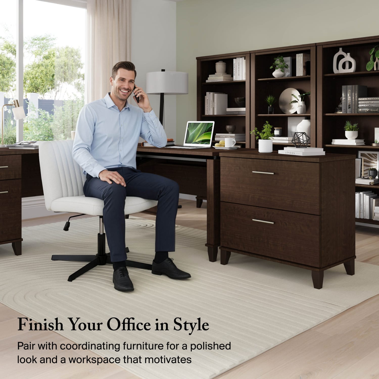 Bush Furniture Somerset 3 Position Sit to Stand L Shaped Desk, 72inW, Mocha Cherry, Standard Delivery - Image 4