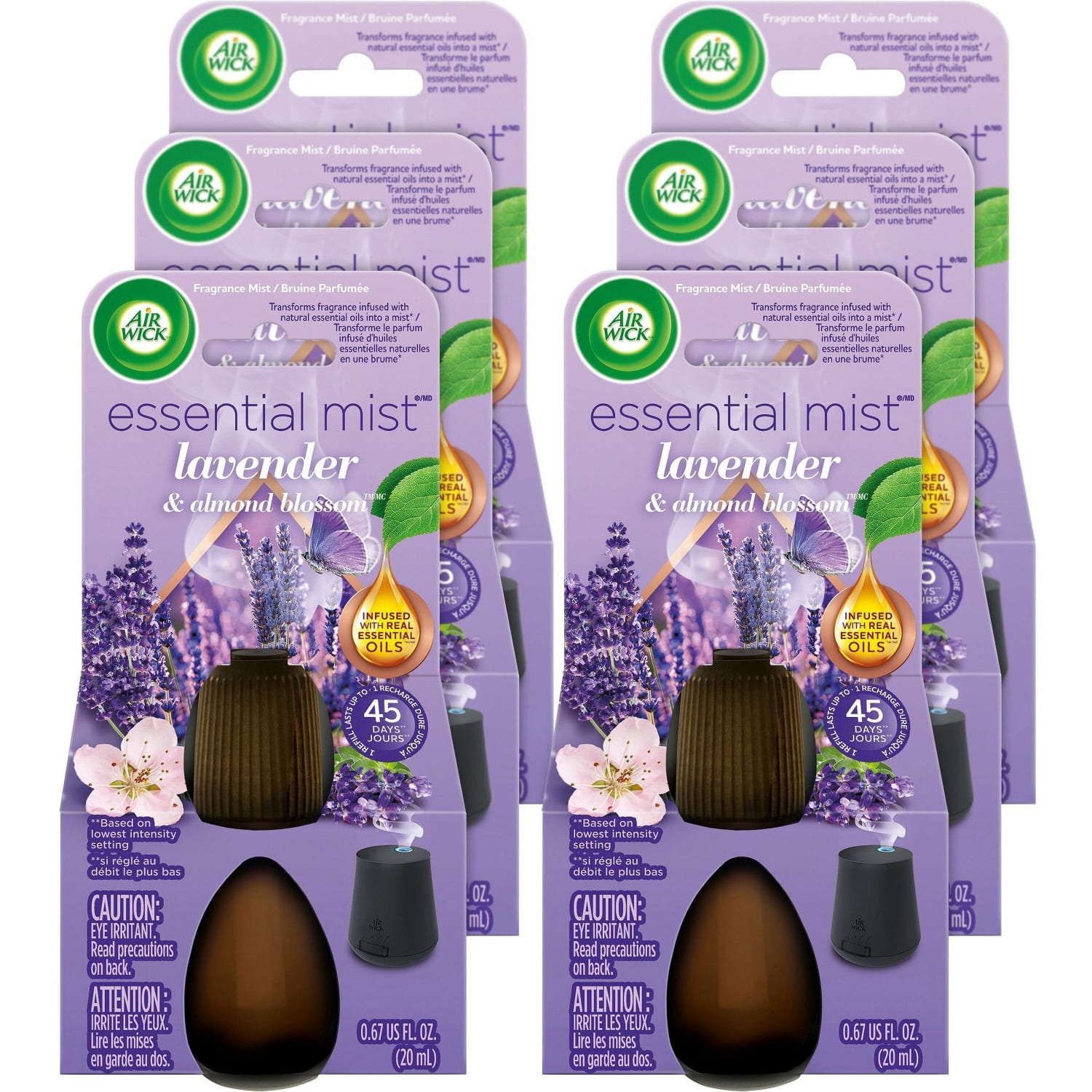 Air Wick Essential Mist Scented Diffuser Oil Refills - Oil - 0.7 fl oz (0 quart) - Lavender & Almond Blossoms - 45 Day - Long Lasting - 6 / Carton