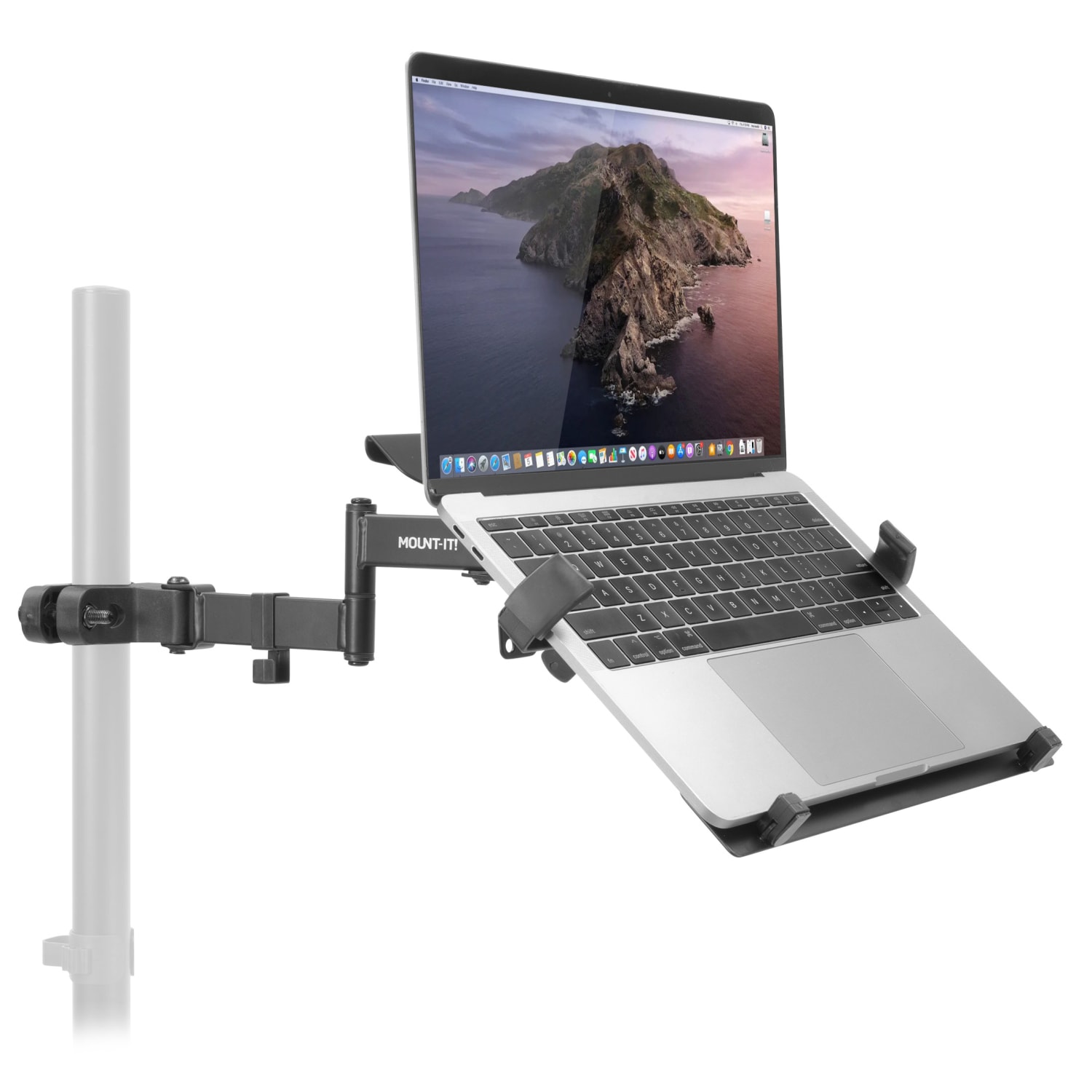 Mount-It! Steel Pole Mount 15.6in Laptop Holder, 6-1/2inH x 11-3/4inW x 13inD, Black/Silver - Image 3